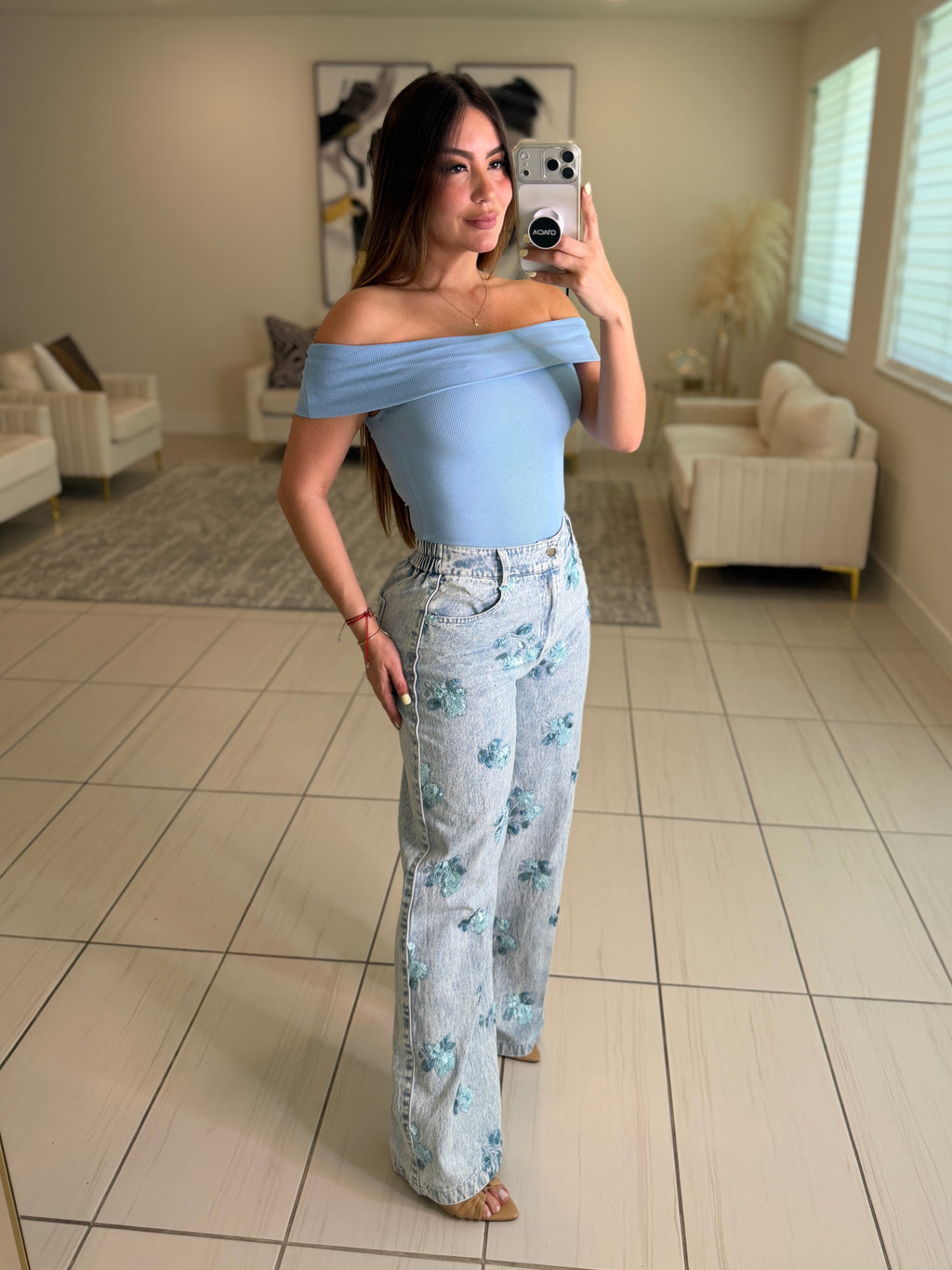 Chic Bandeau Neck Blue Top