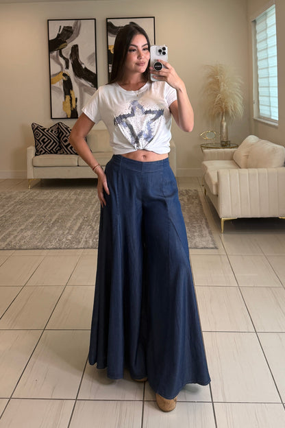 Edit Soft Denim Palazzo Pants