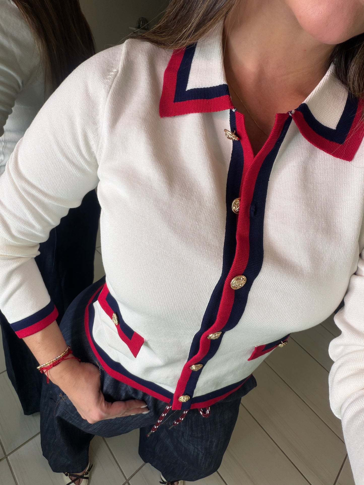 Sharp Authority Knit White Top