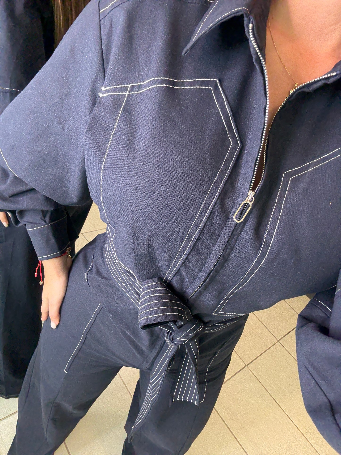 Opulence Linen Navy Blue Jumpsuit