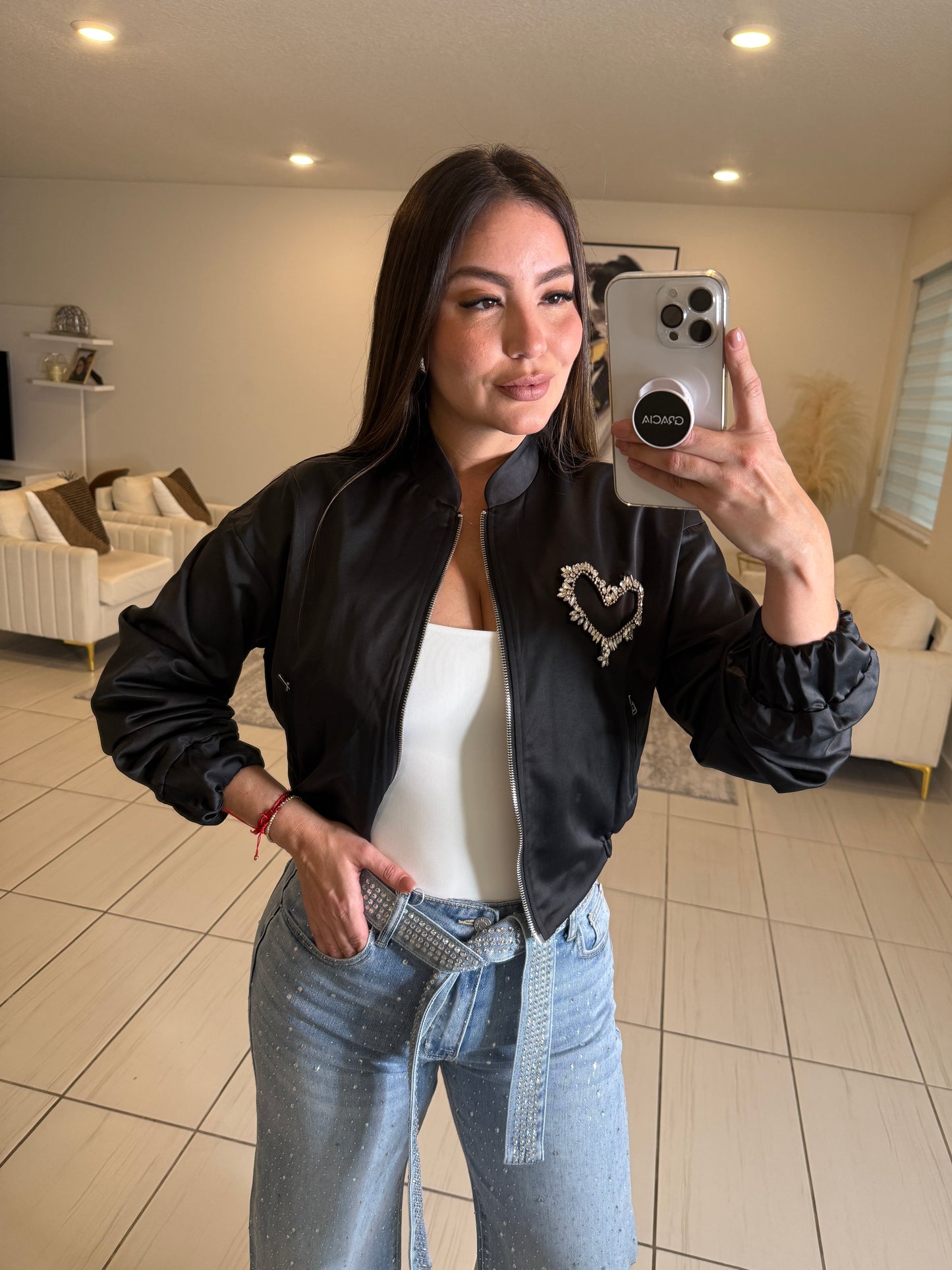 Glam Heart Black Bomber Jacket