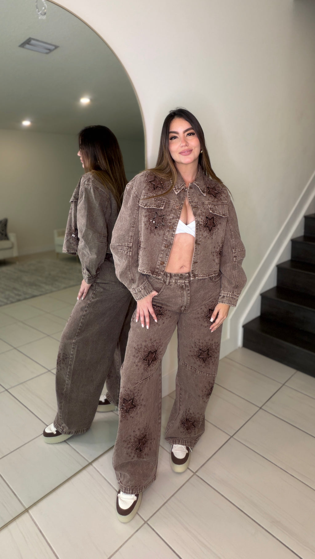 Stars Allure Brown Denim Pant Set