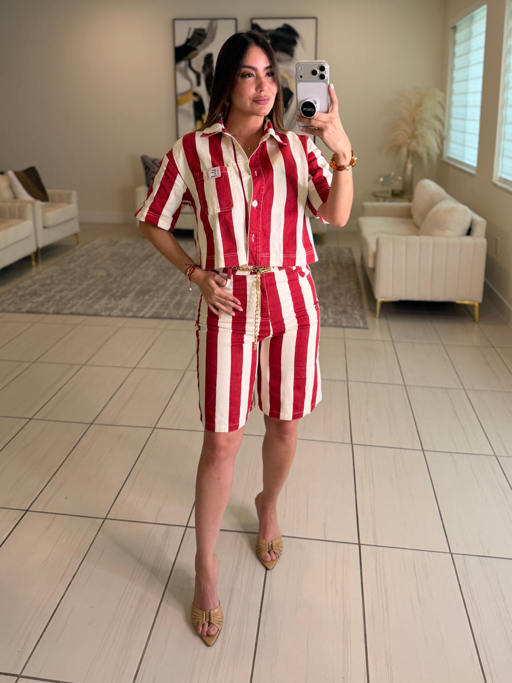 Divine Striped Red and Beige Set