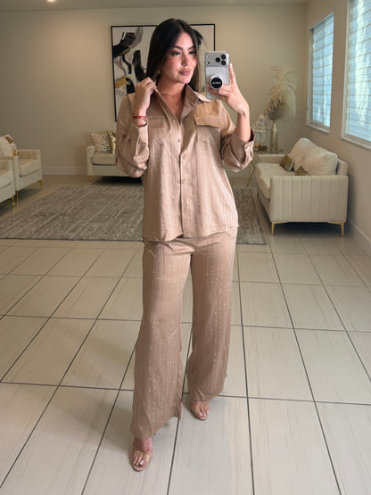 Royal Rhinestones Champagne Pant Set