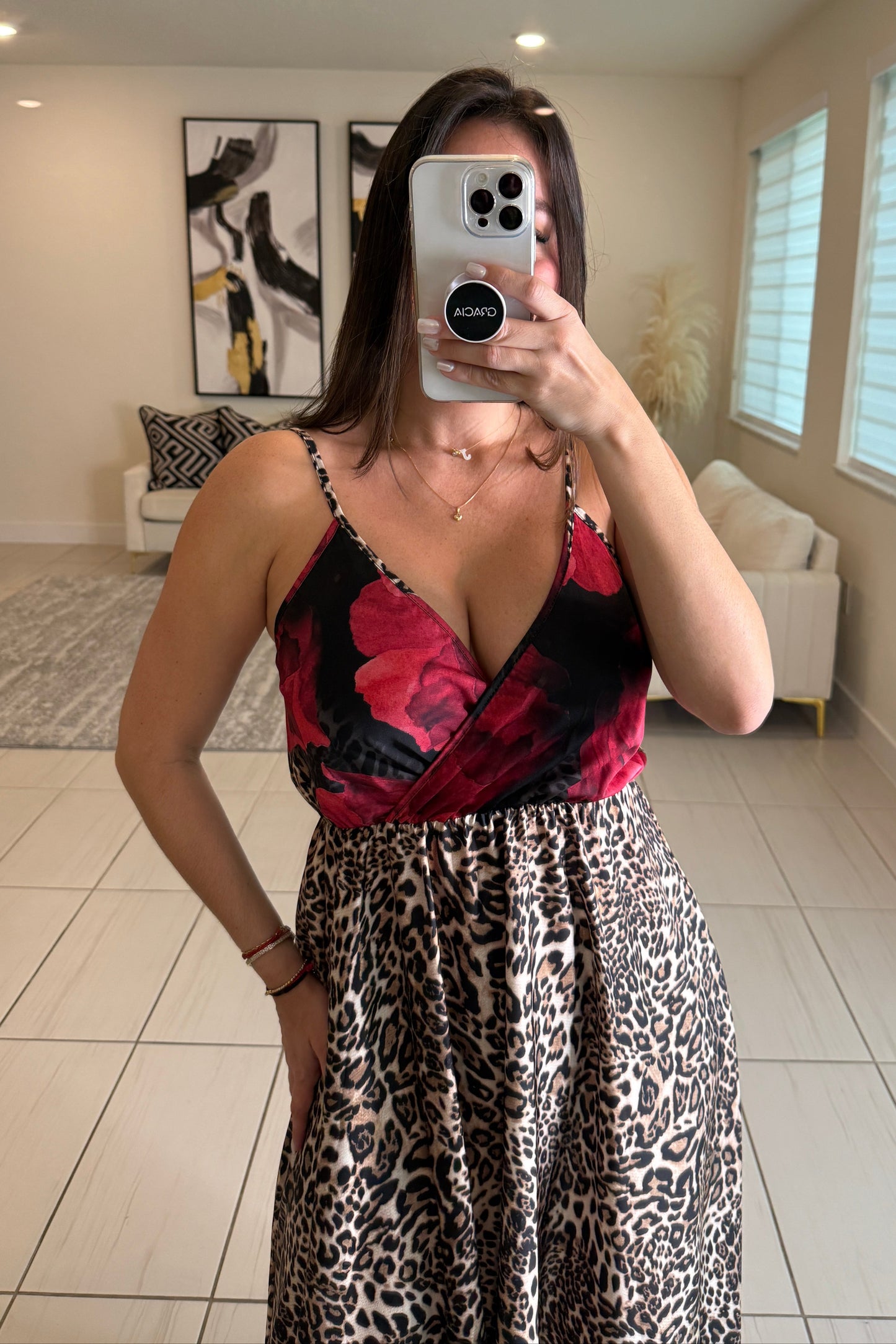 Leopard with Flowers Maxi Dress
