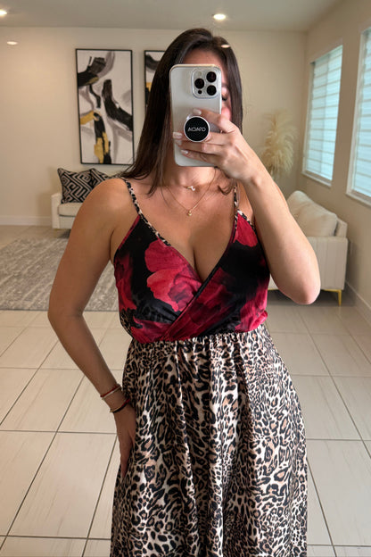 Leopard with Flowers Maxi Dress