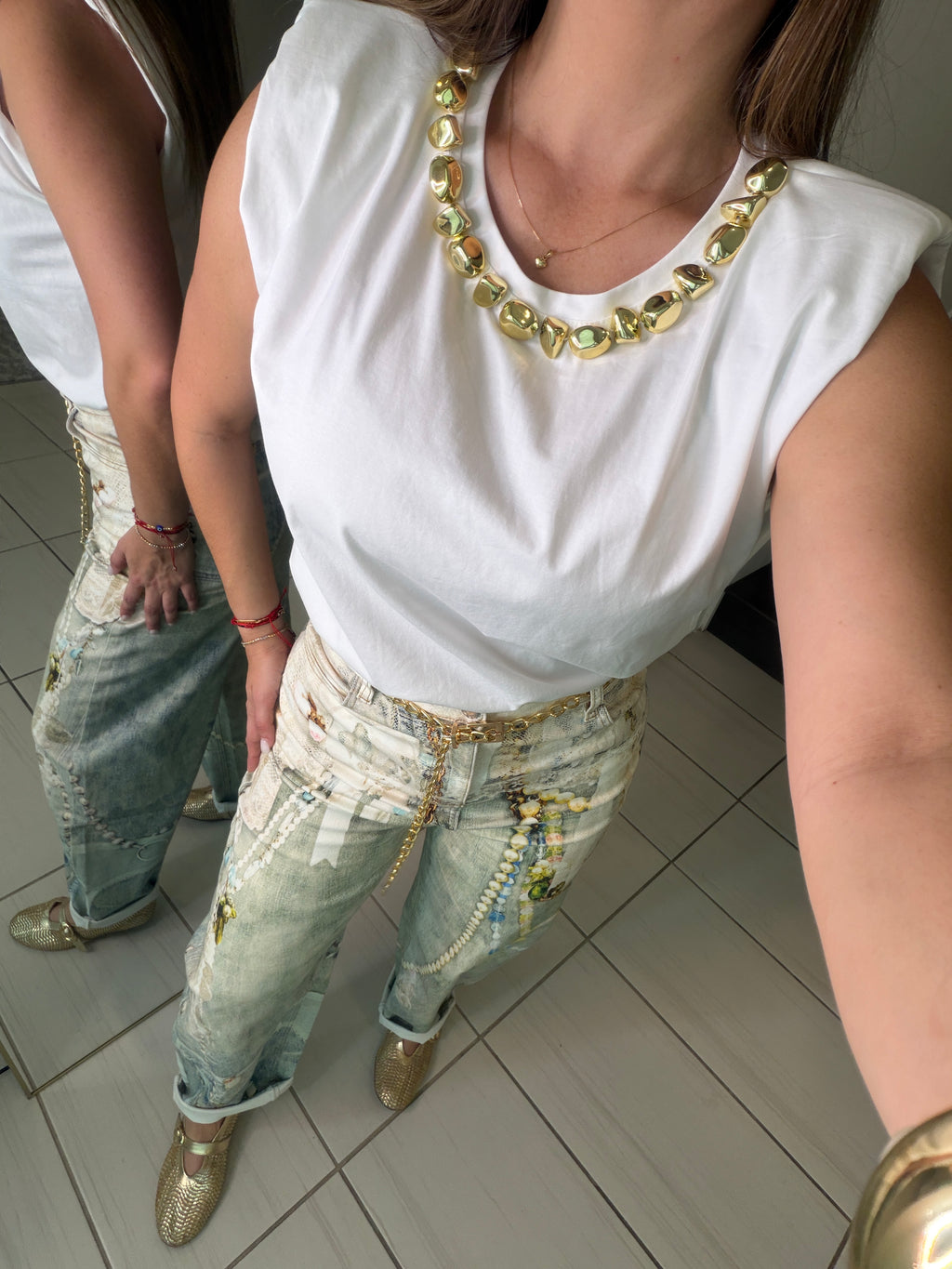 Golden Rocks Shoulder Pads White Top