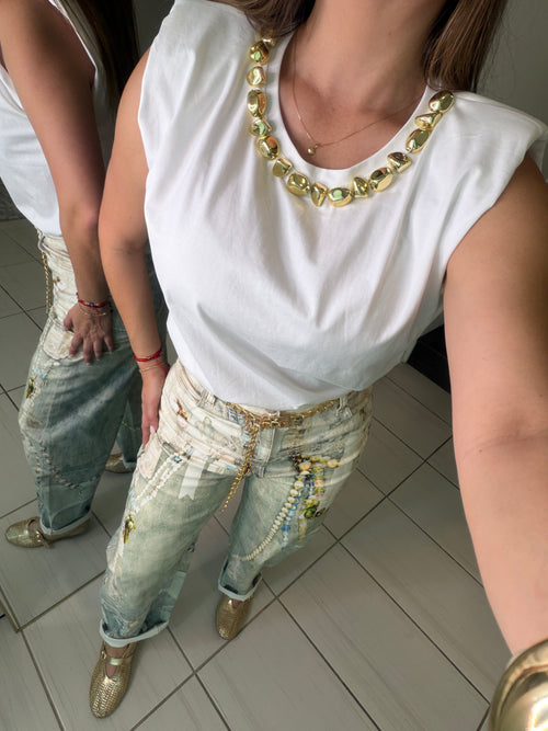 Golden Rocks Shoulder Pads White Top
