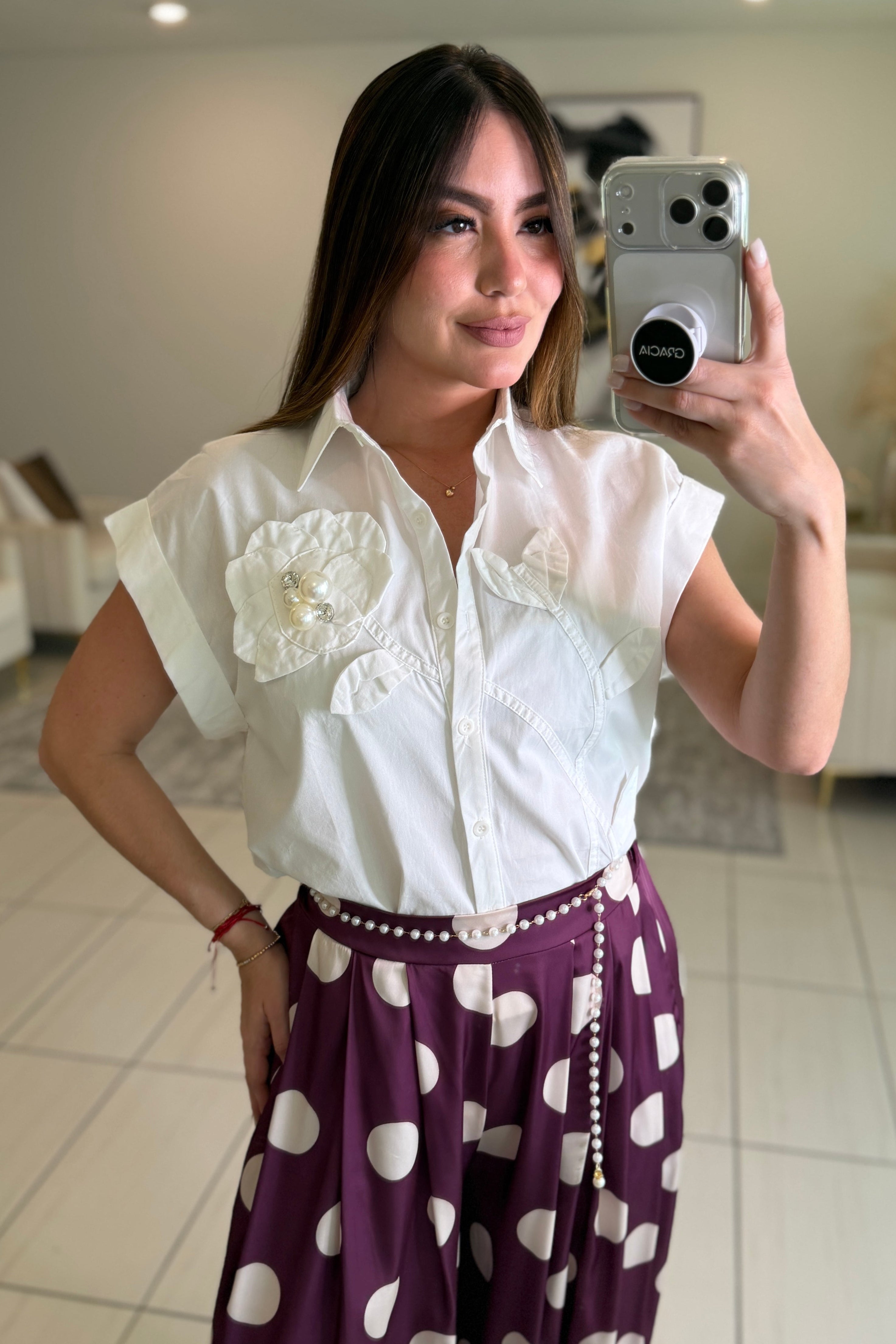 Flowers and Pearls White Shirt