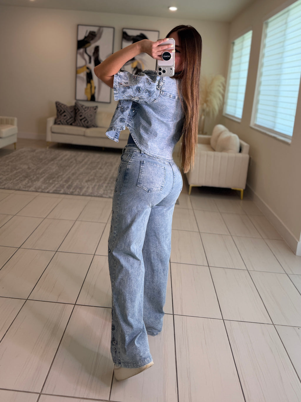Blossom Sequin Denim Pant Set