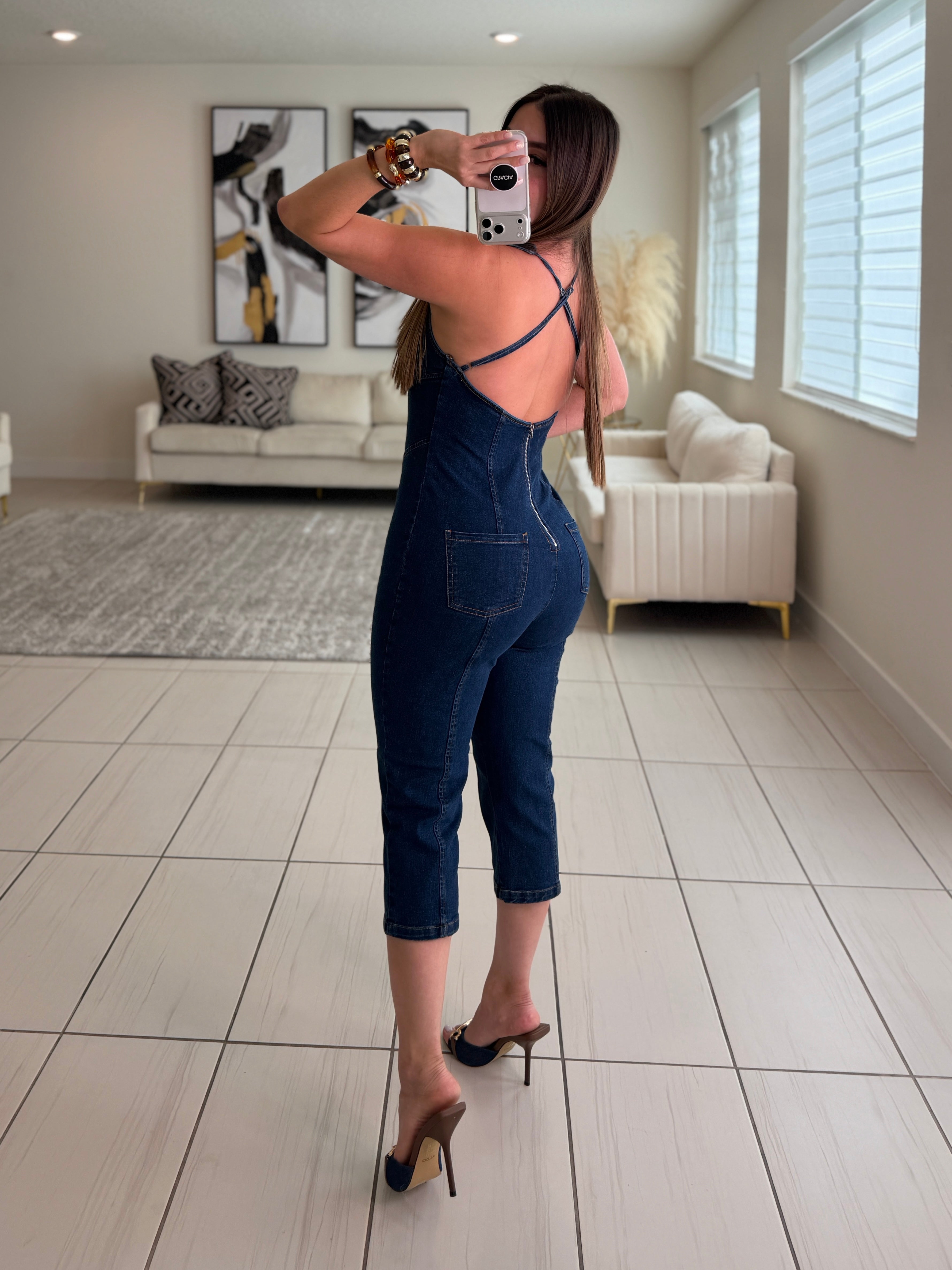 Power Sculpt Denim Capri Jumpsuit