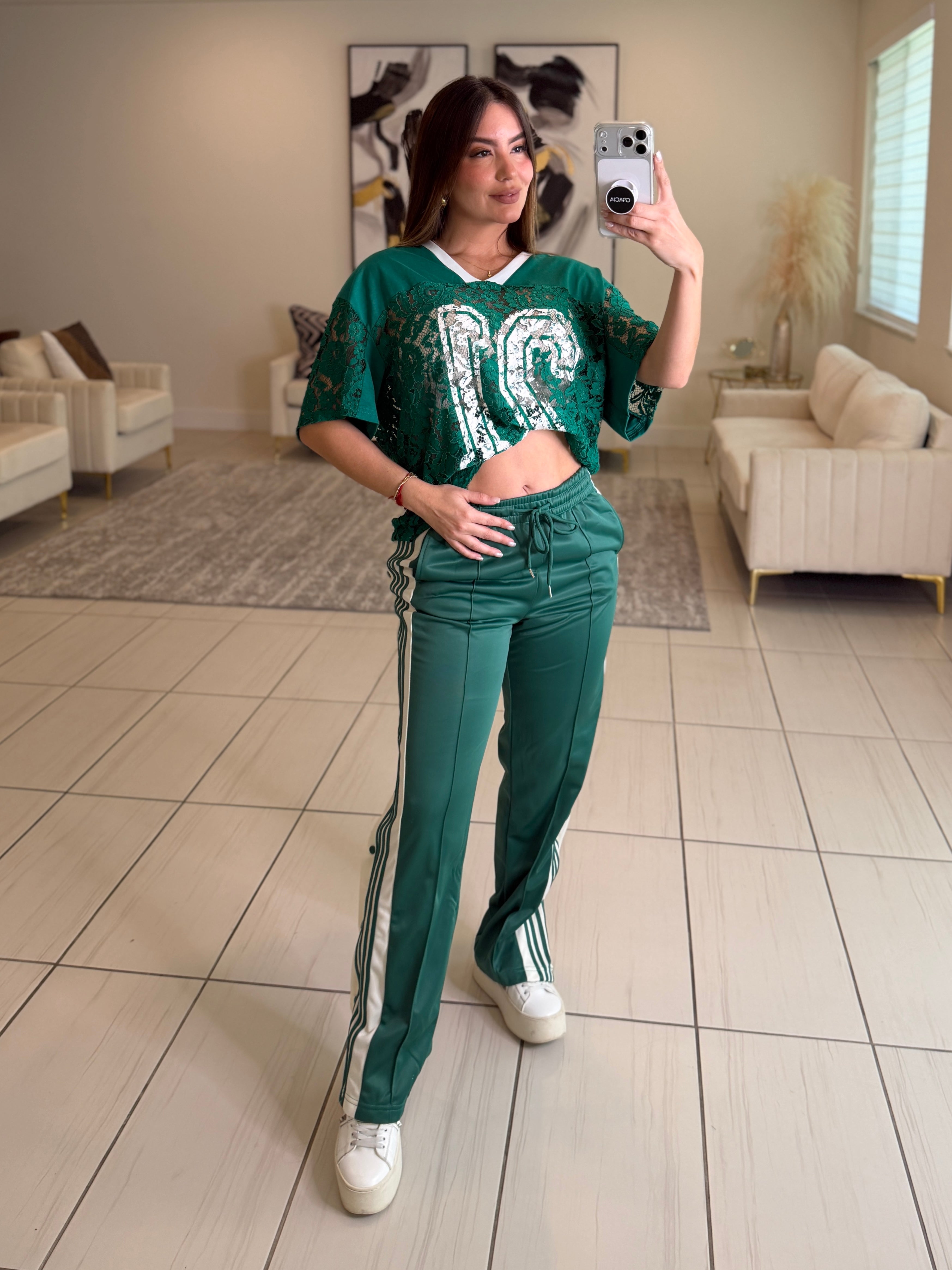 Sporty Chic Green Comfy Pant Set