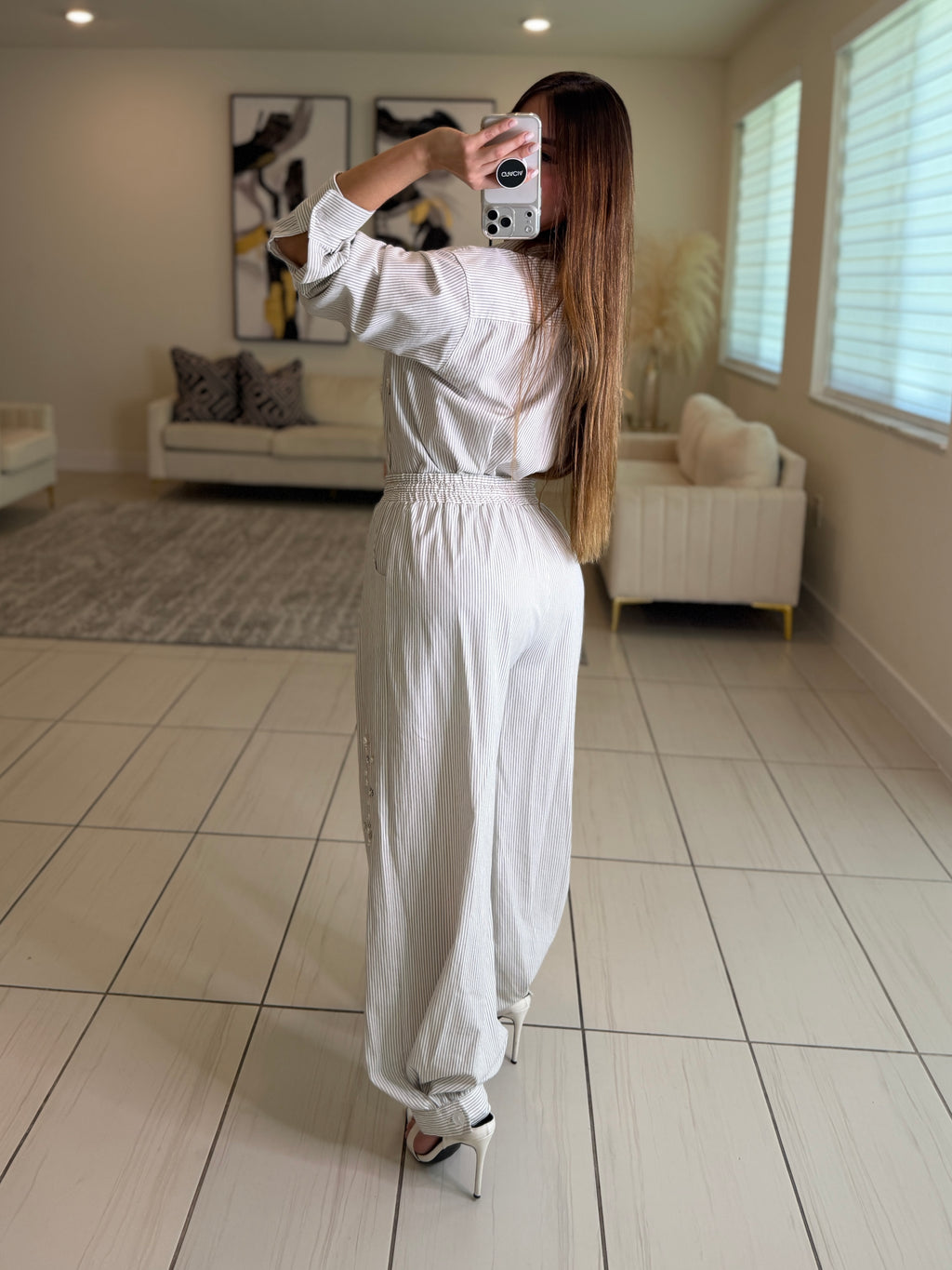 Opulent Stripes White Balloon Pant Set