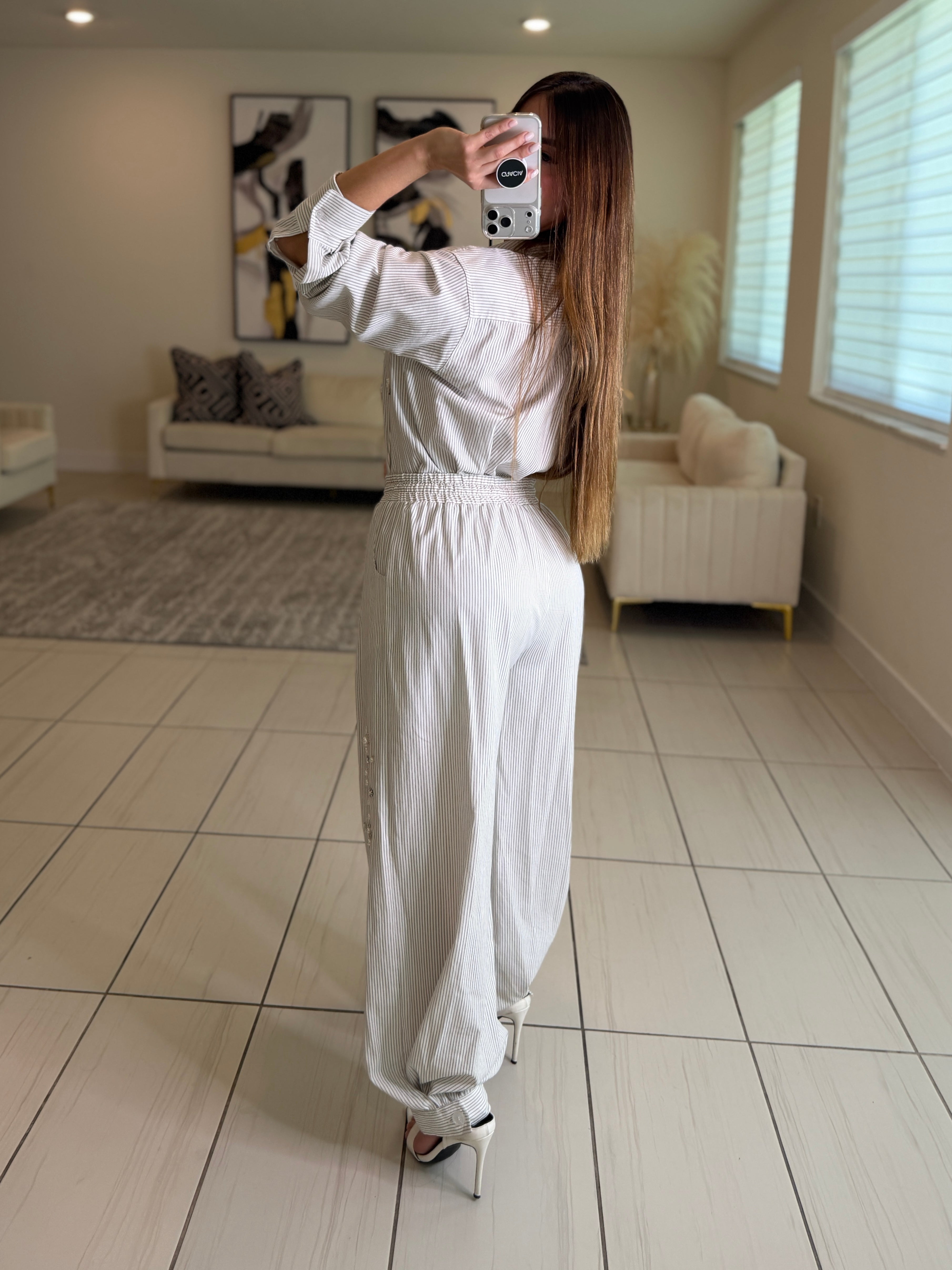 Opulent Stripes White Balloon Pant Set