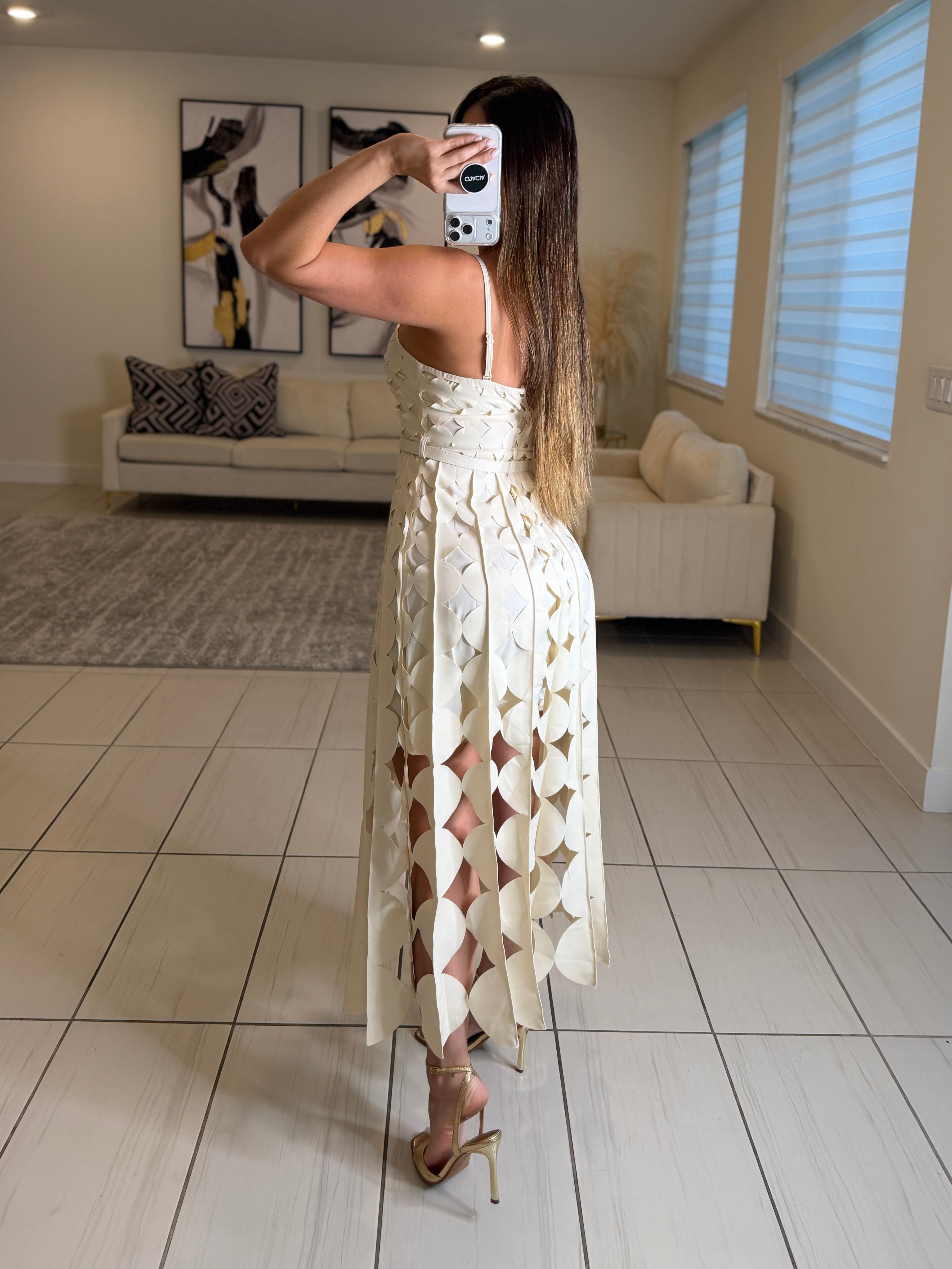 Enchanted Aura Off White Midi Dress