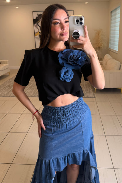 Petal Denim Black Top
