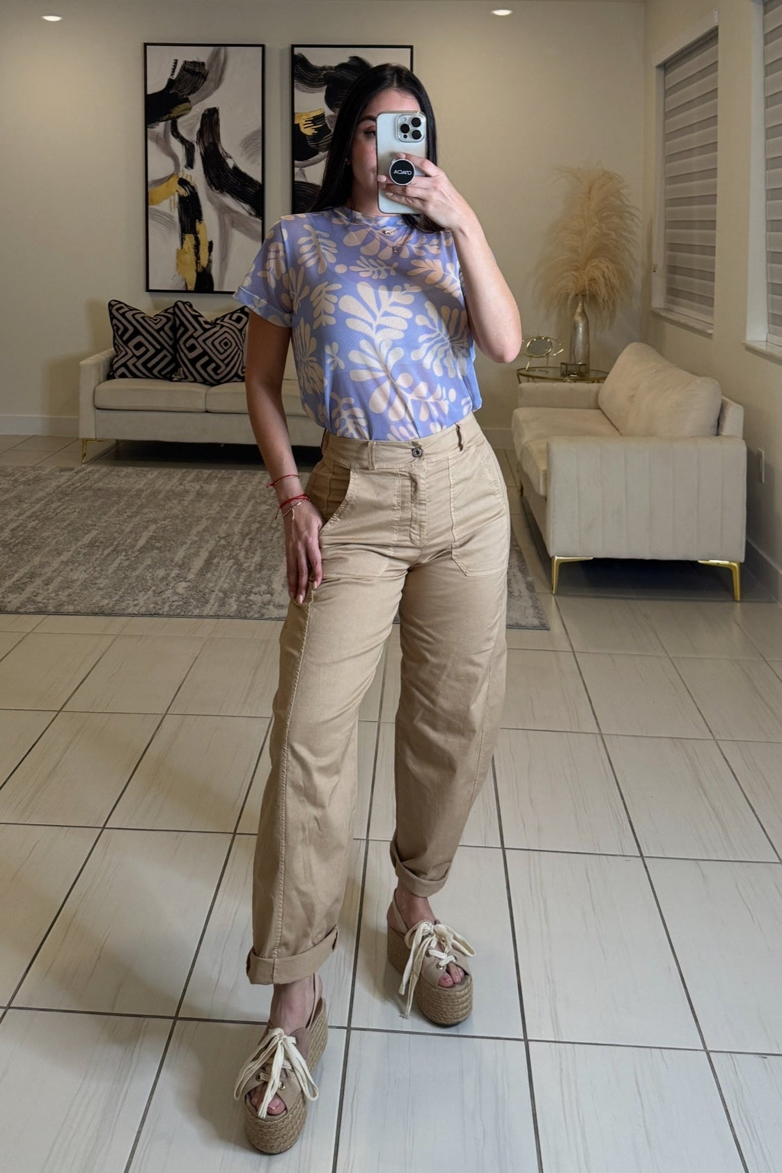 Mirage Blue Mesh Printed Top