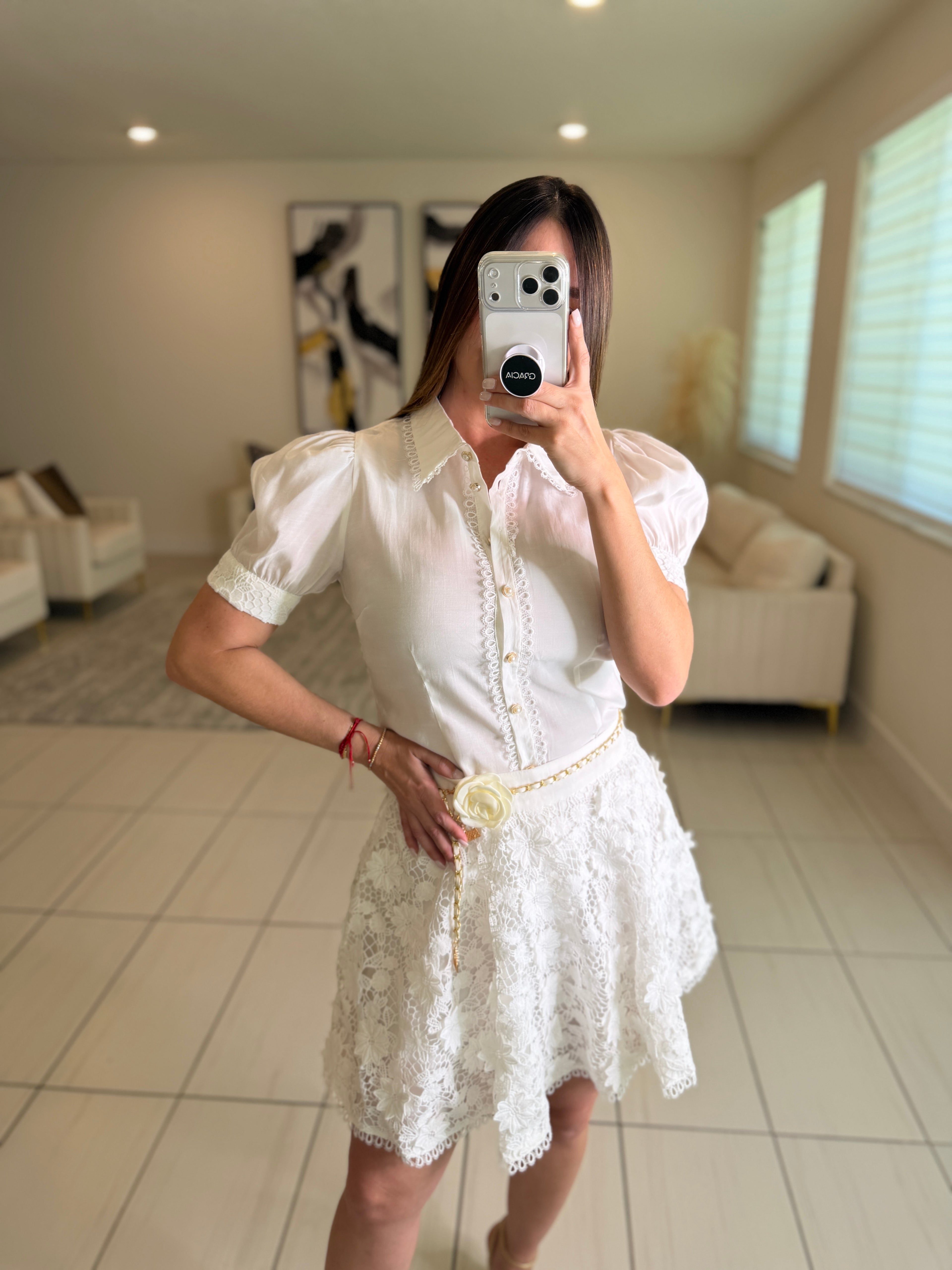 Blossom Crochet White Skirt Set