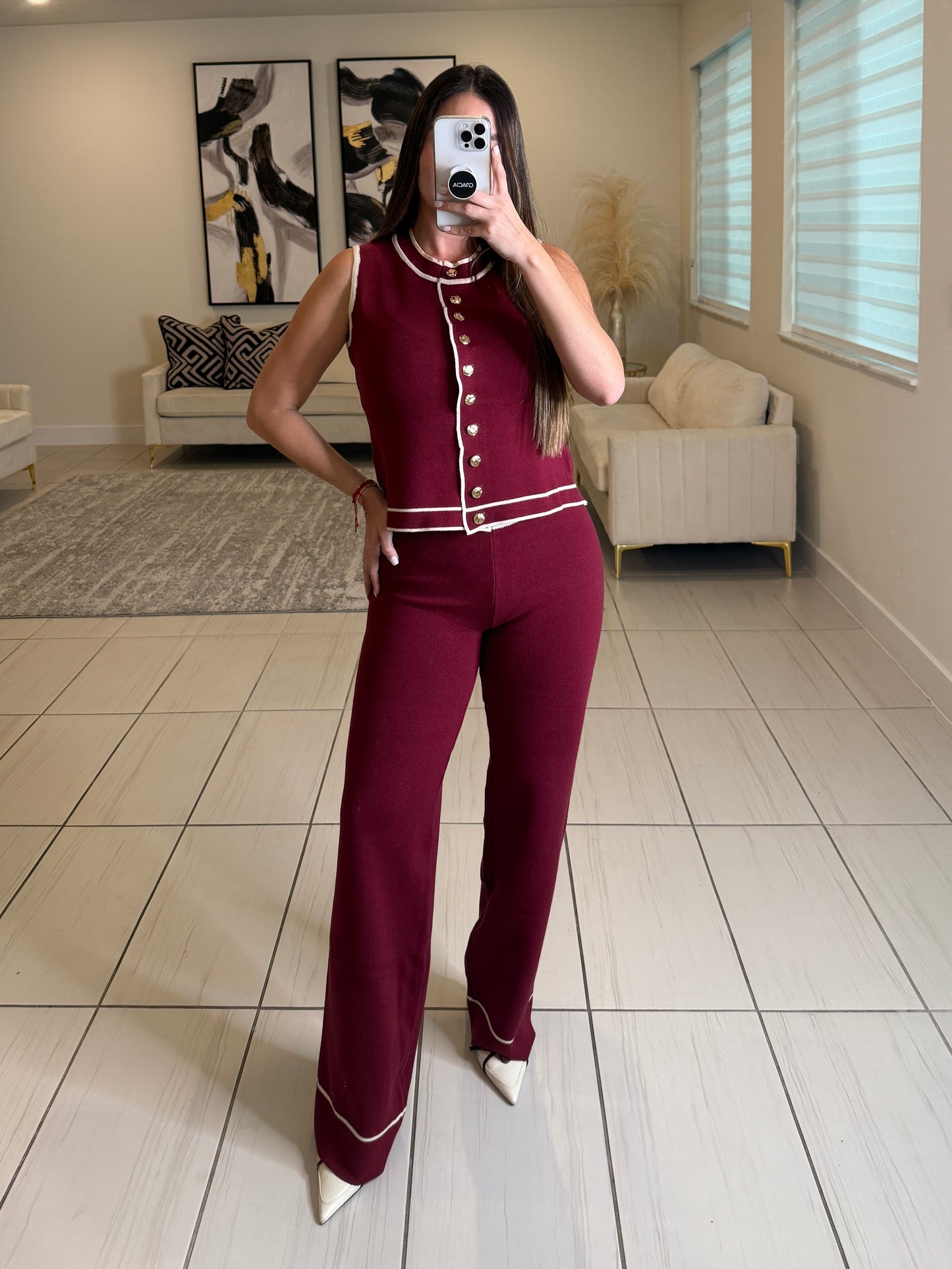 Divine Knit Red Wine Pant Set