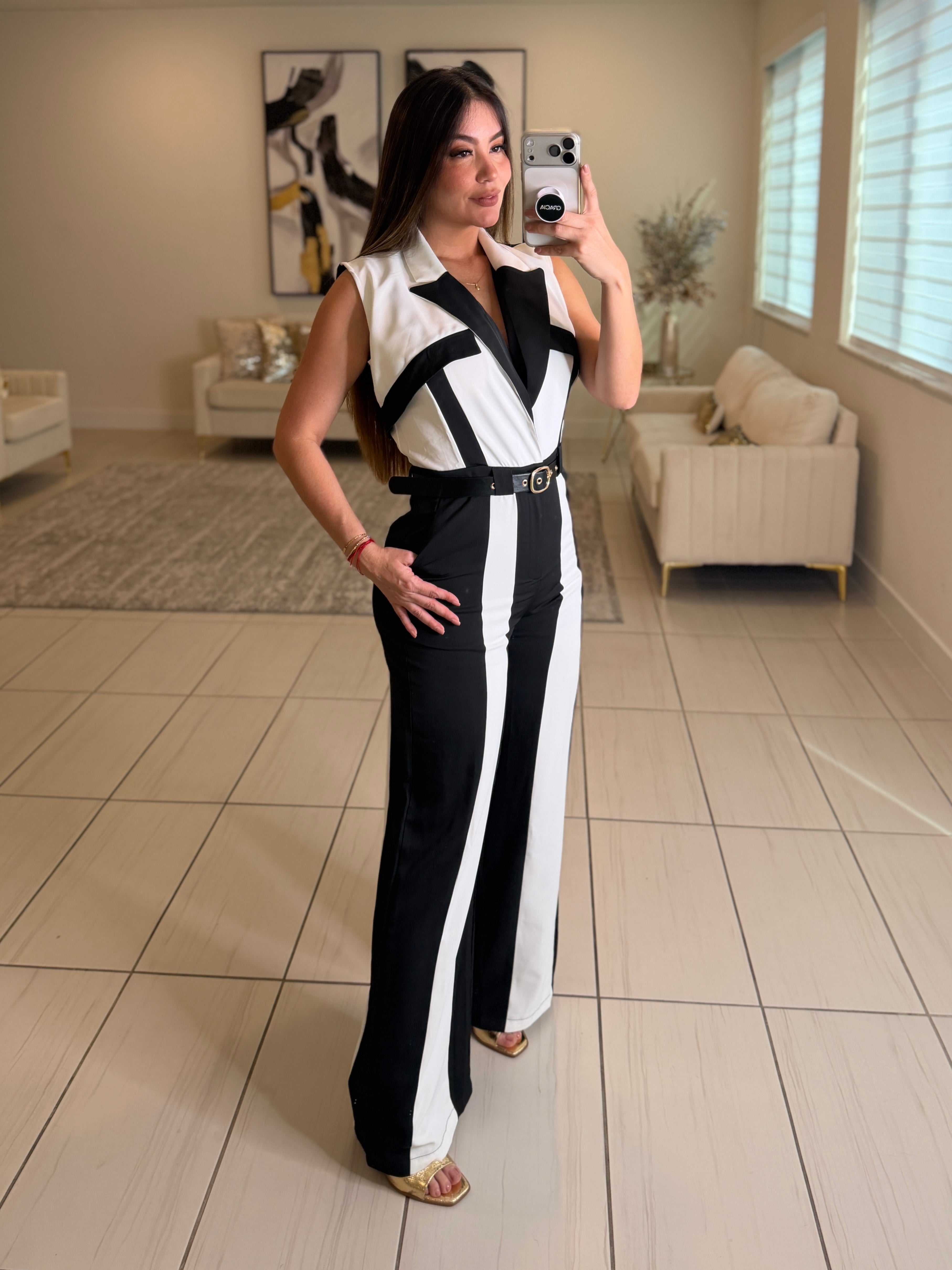 Power Lines Black and White Jumpsuit