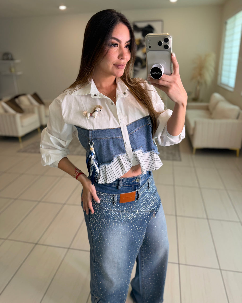 Addicted Contrast White and Denim Shirt