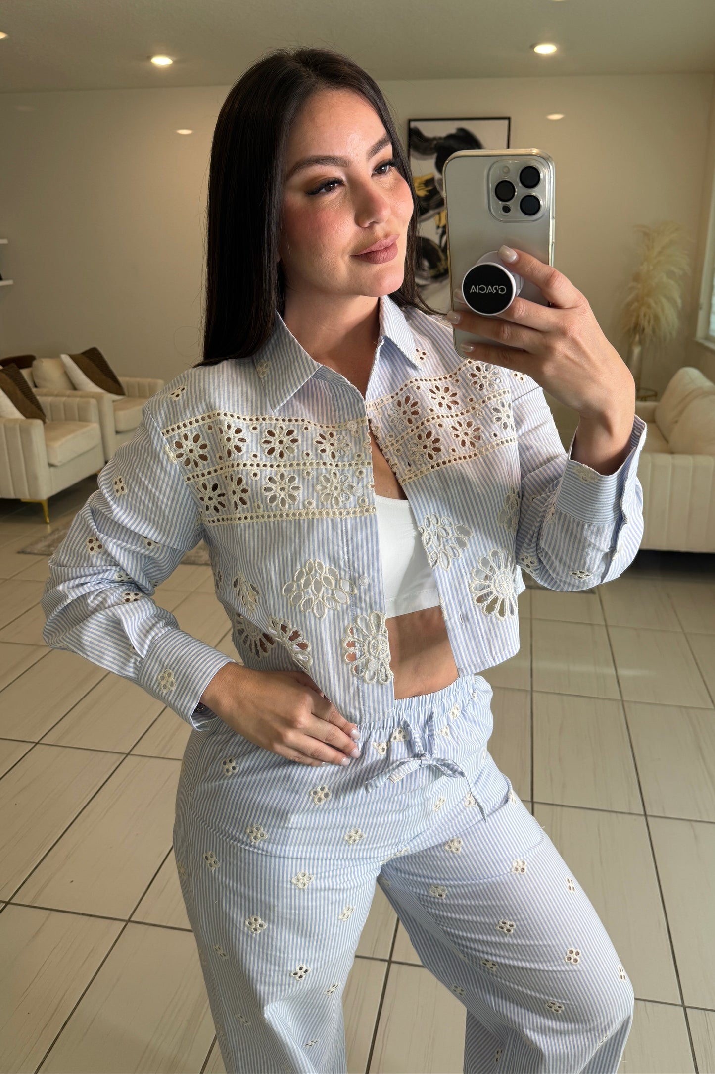 Sundown Ease Stripes Blue Pant Set