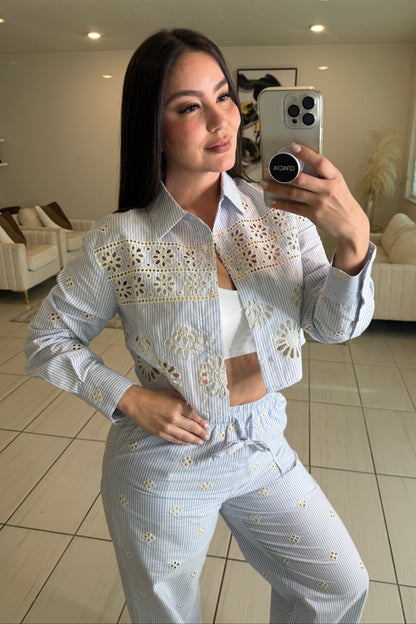 Sundown Ease Stripes Blue Pant Set