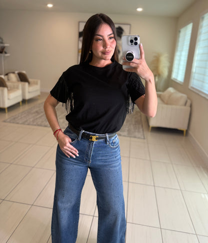 Flashes Black Glitter Denim Pants