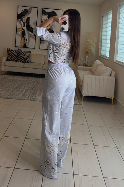 Sundown Ease Stripes Blue Pant Set