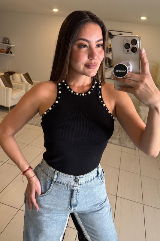 Prestige Pearls Black Tank Top