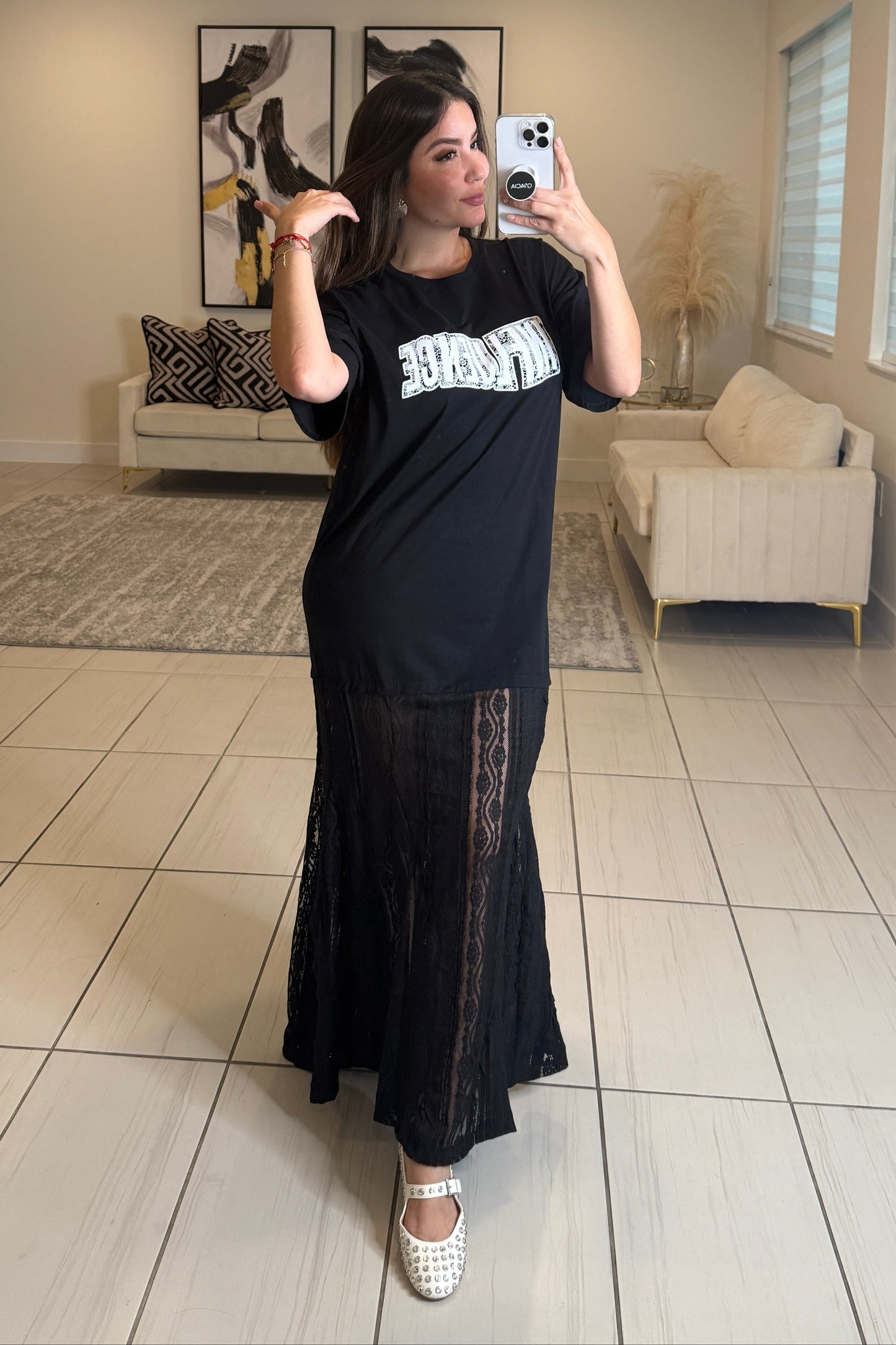 Influence Lace Contrast Black Maxi Dress