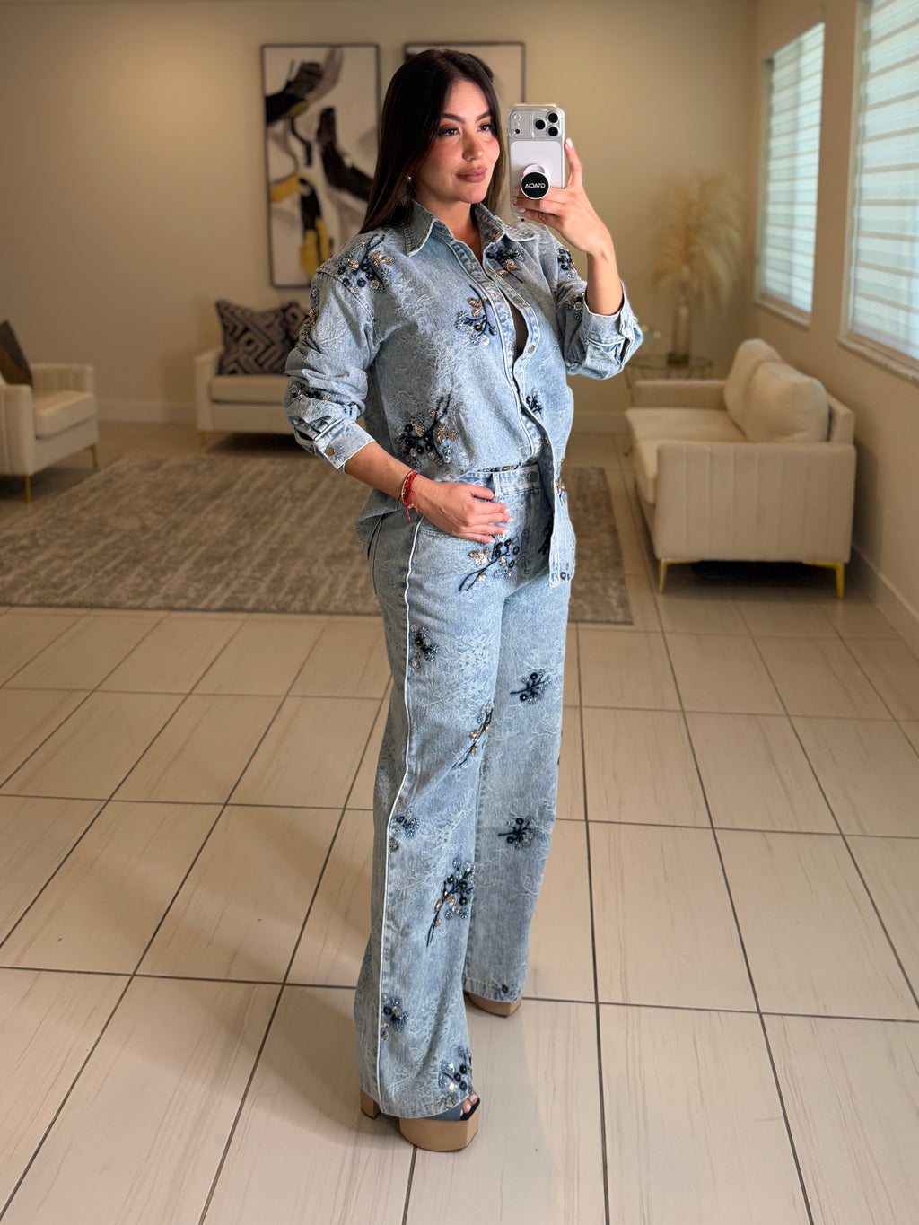 Perfect Details Denim Pant Set