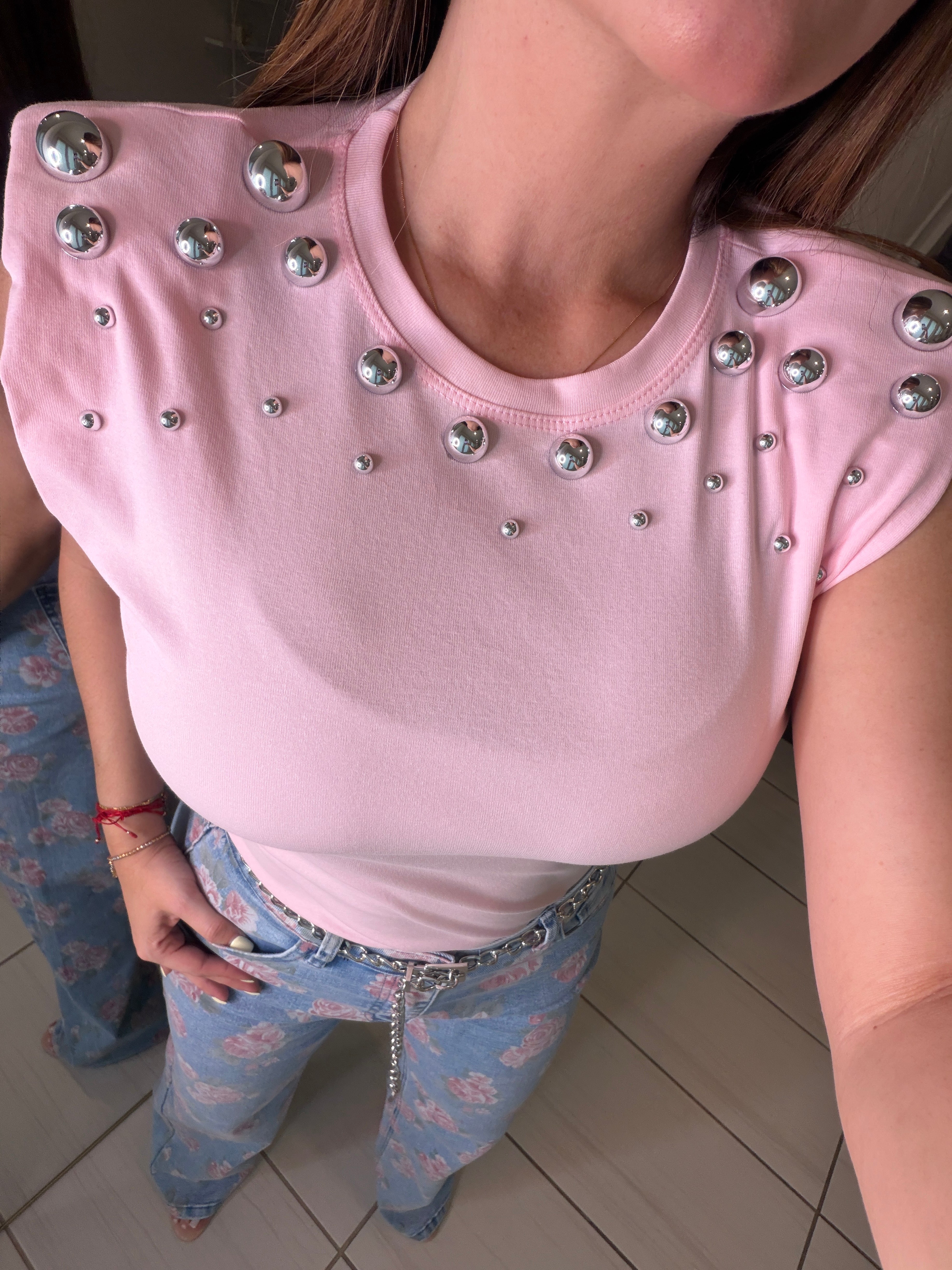 Amazing Shoulder Pads Pink Top