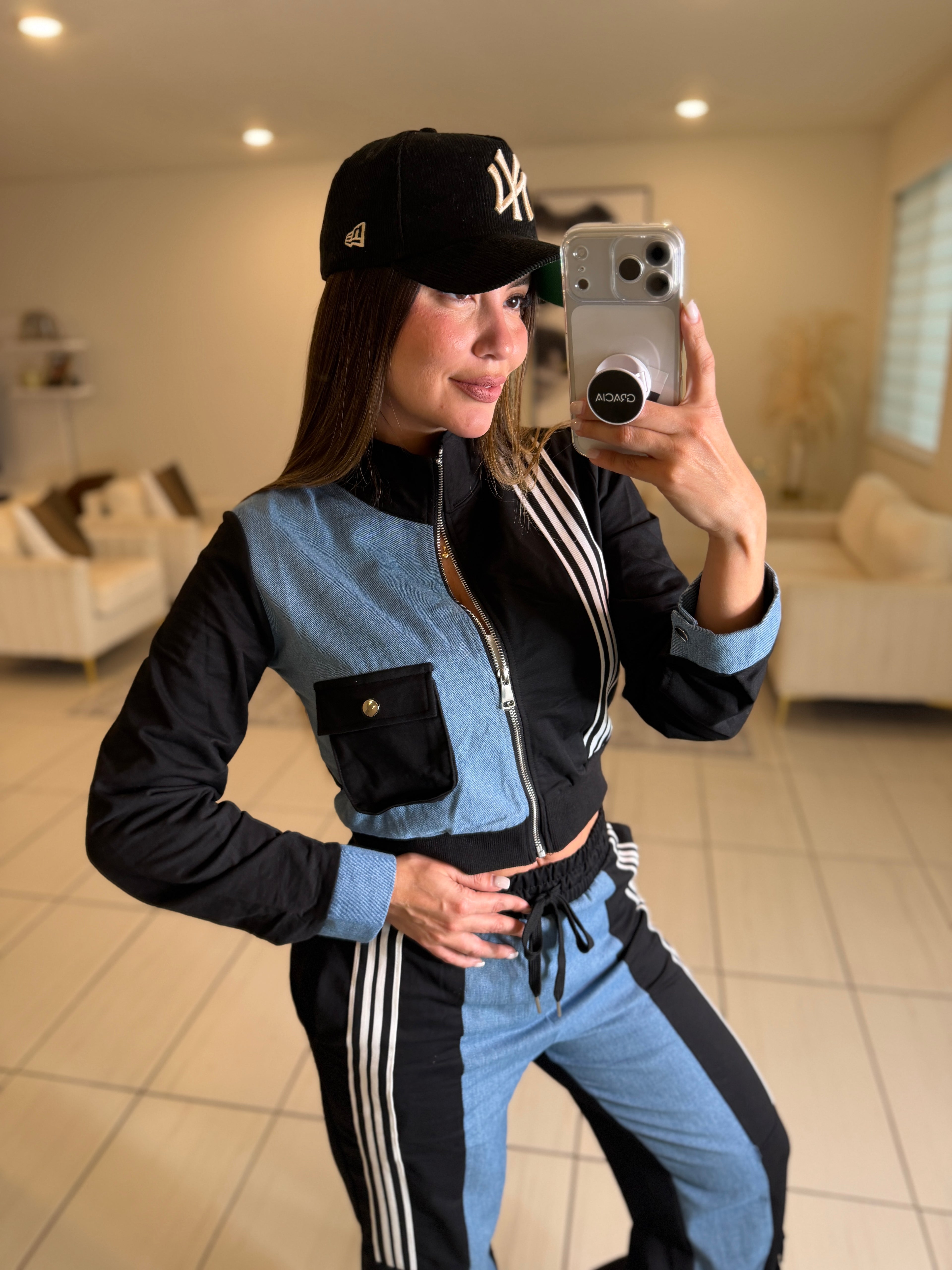 Divine Black and Denim Contrast Pant Set