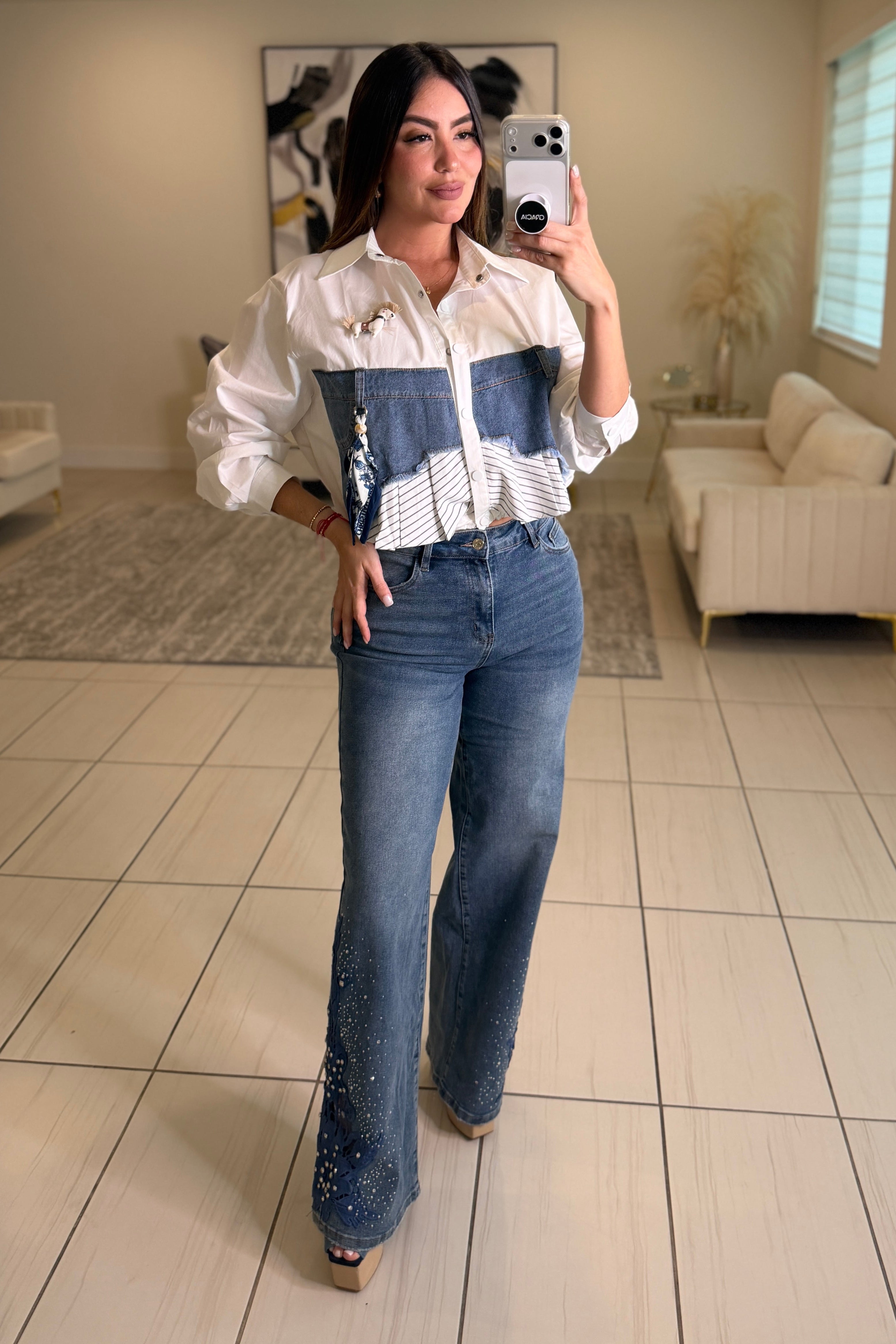 Desired Embroidery Denim Pants