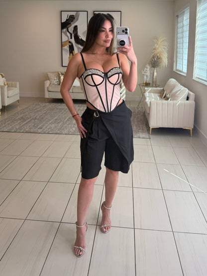 Luxe Rhinestone Beige and Black Corset Top