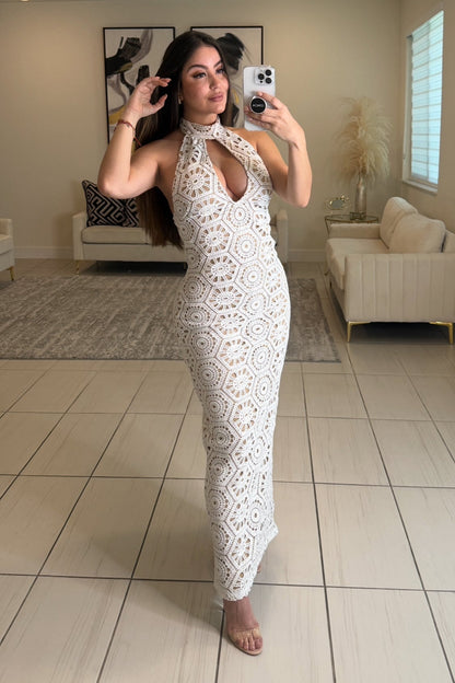 Muse Crochet White Maxi Dress