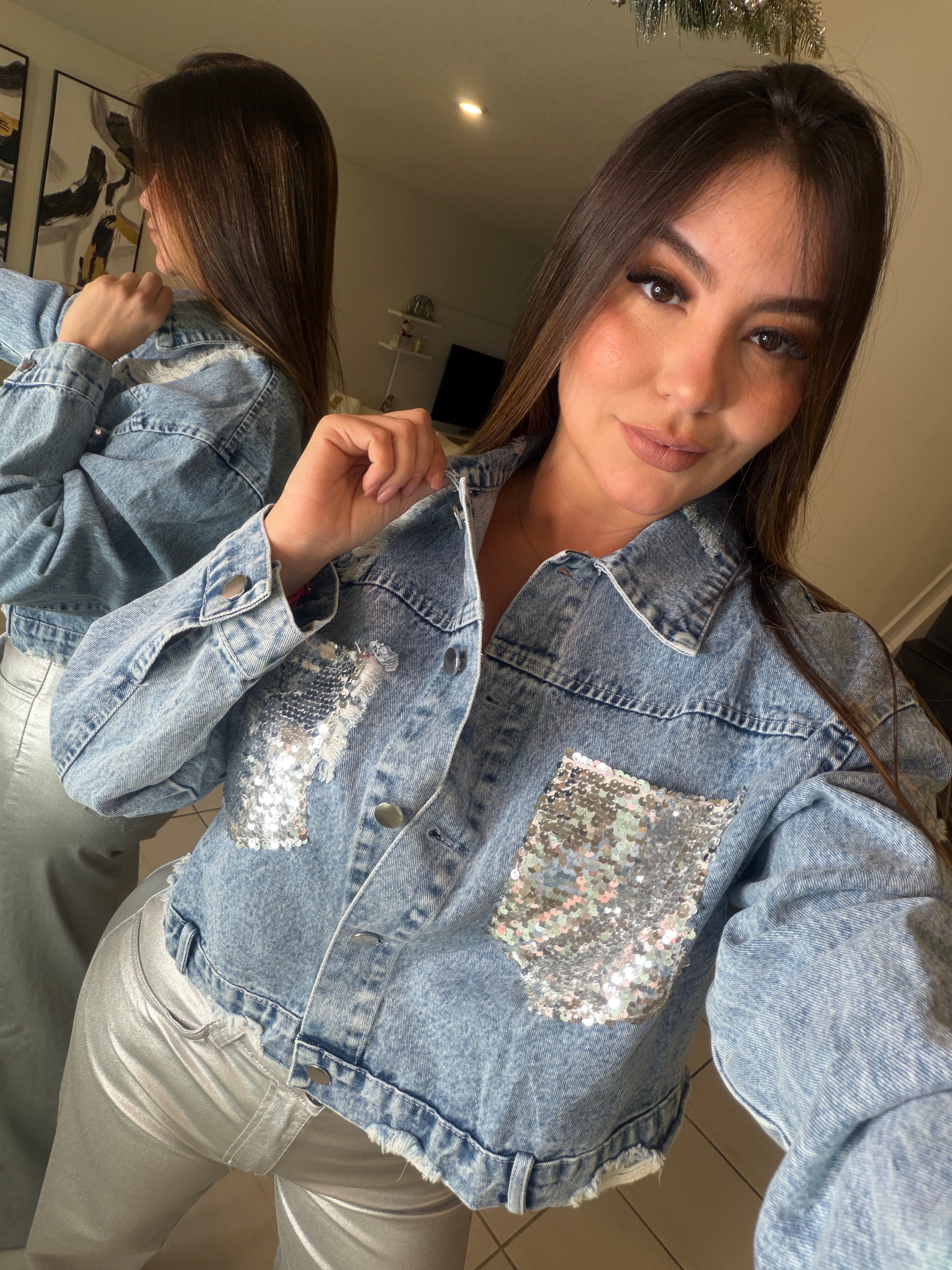 Radiance Silver Sequin Denim Jacket