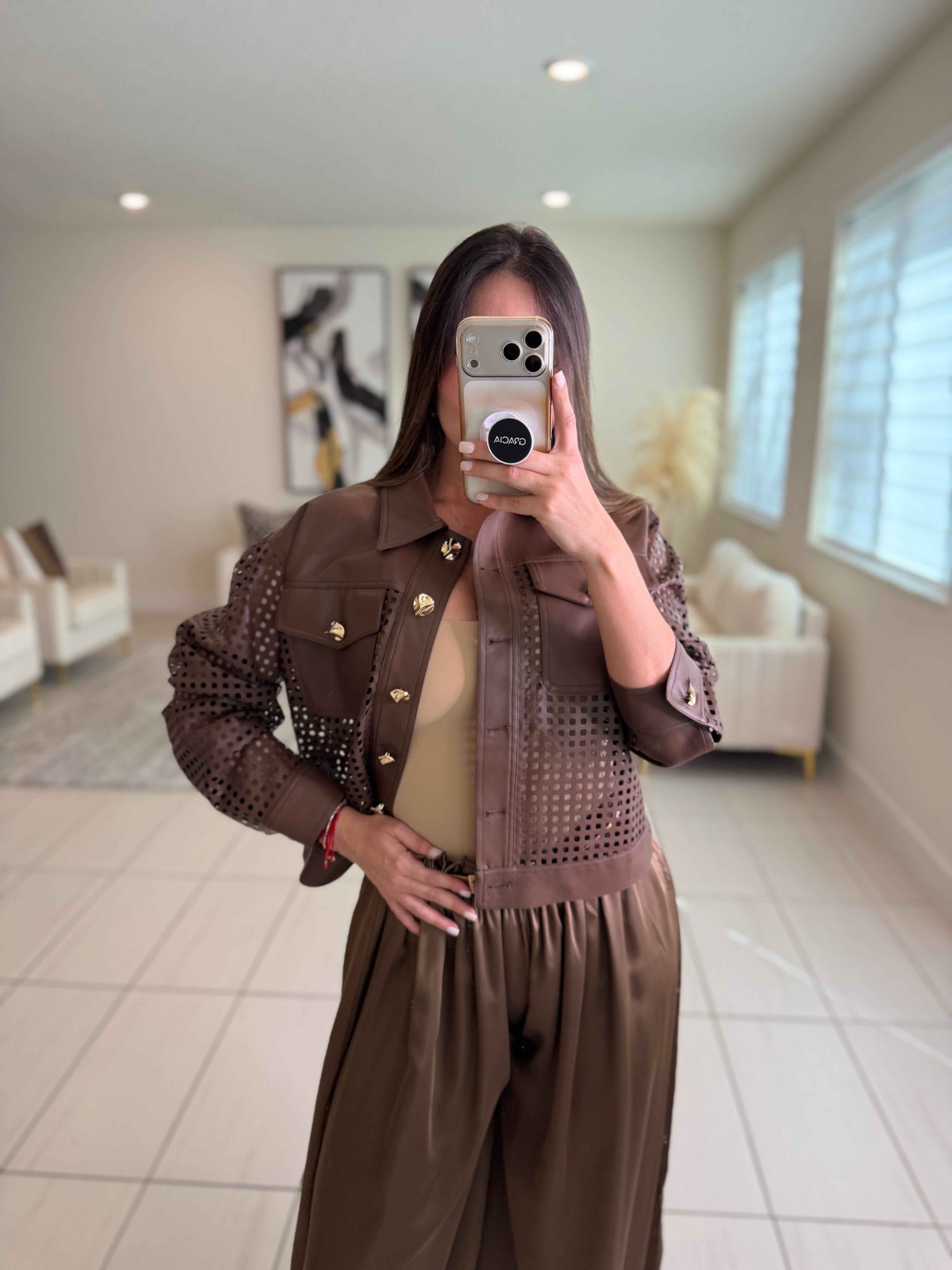 Luxe Faux Leather Brown Jacket