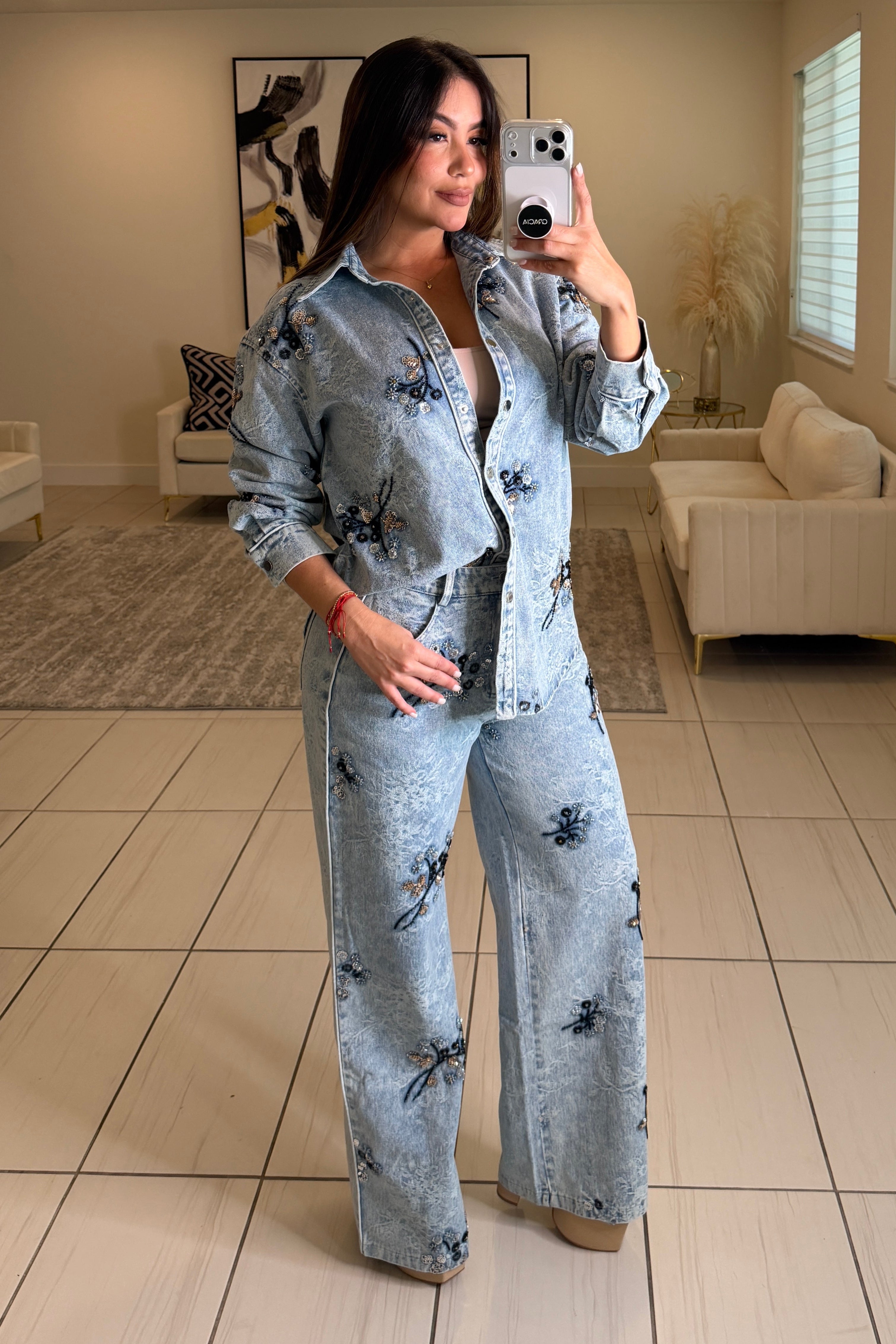 Perfect Details Denim Pant Set