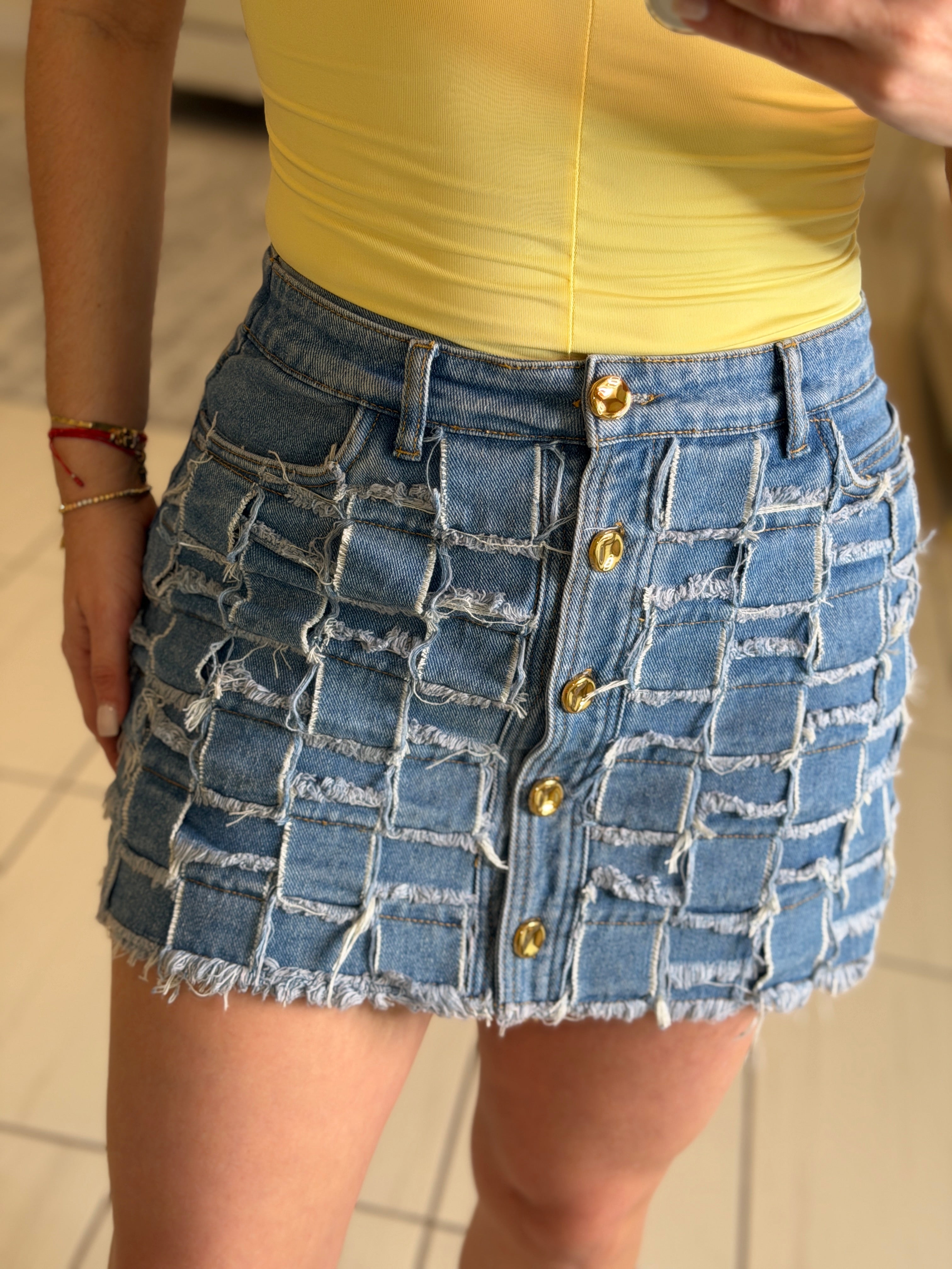 Stunning Gold Buttons Denim Shorts