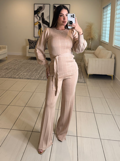 Checkmate Knit Beige Pant Set