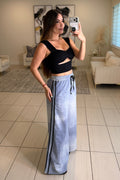 Black Stripes Flare Blue Pants