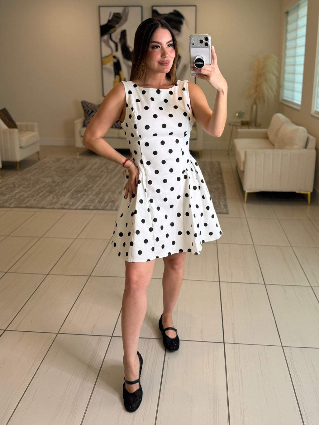 Blackless Bow Polka Dots Dress