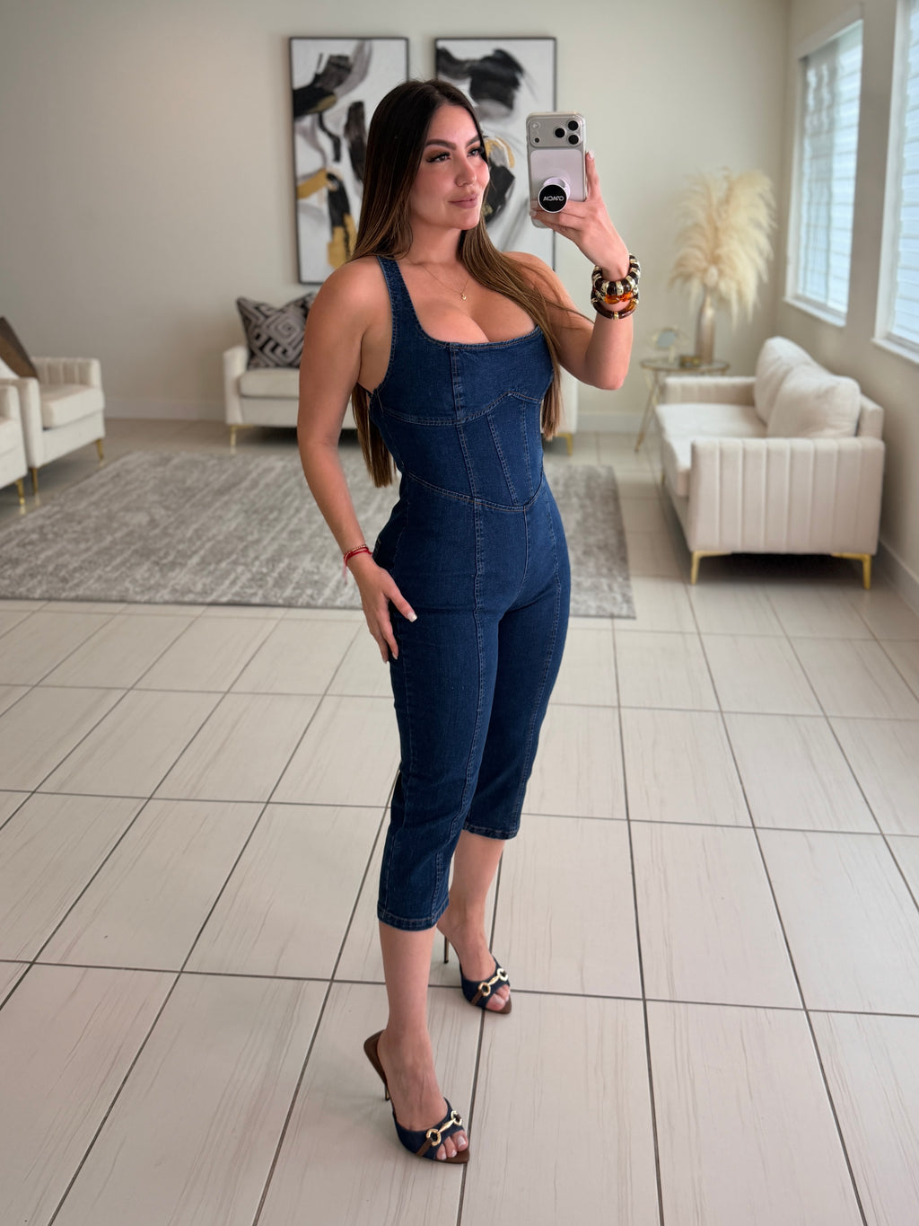 Power Sculpt Denim Capri Jumpsuit