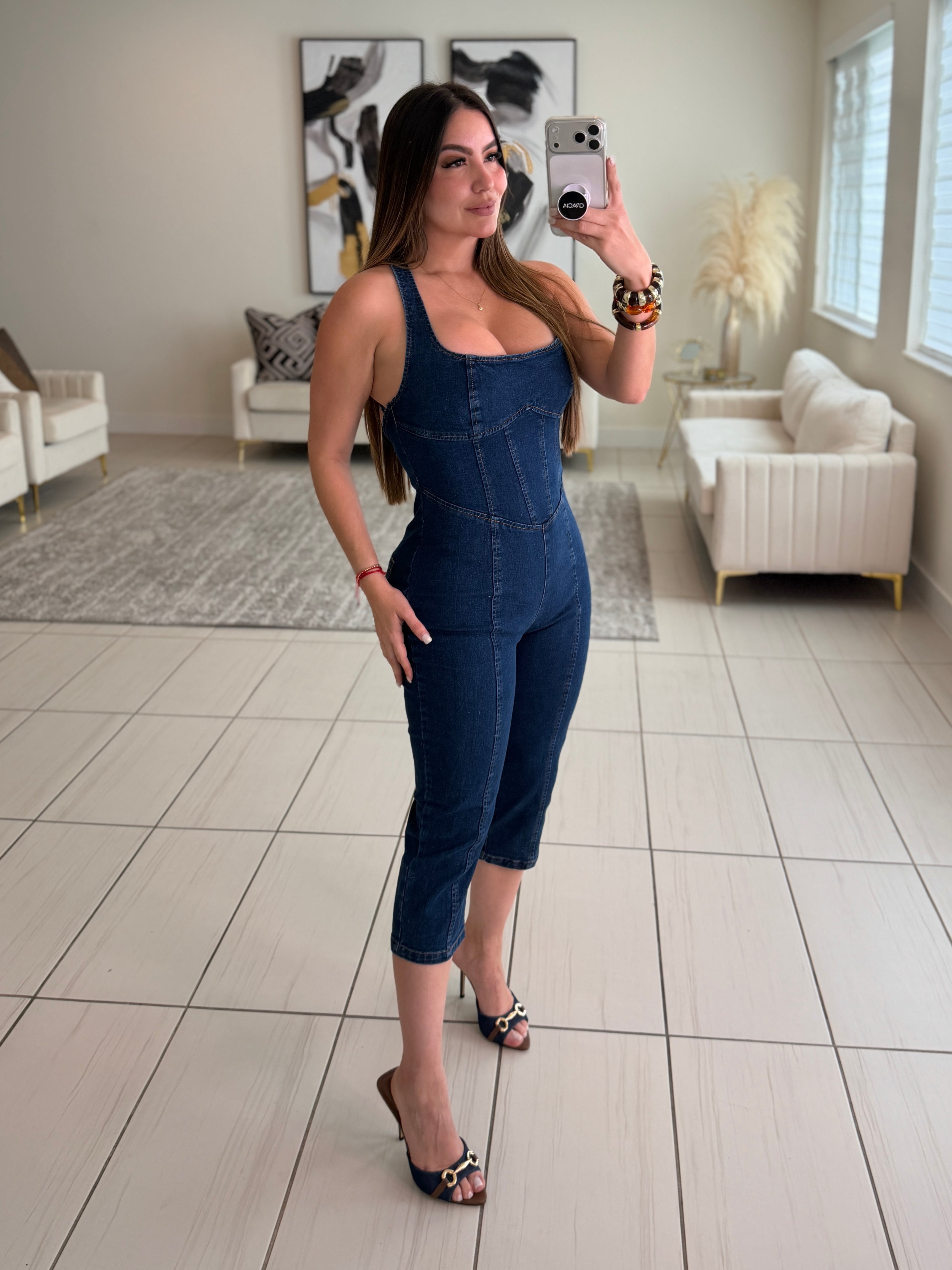 Power Sculpt Denim Capri Jumpsuit