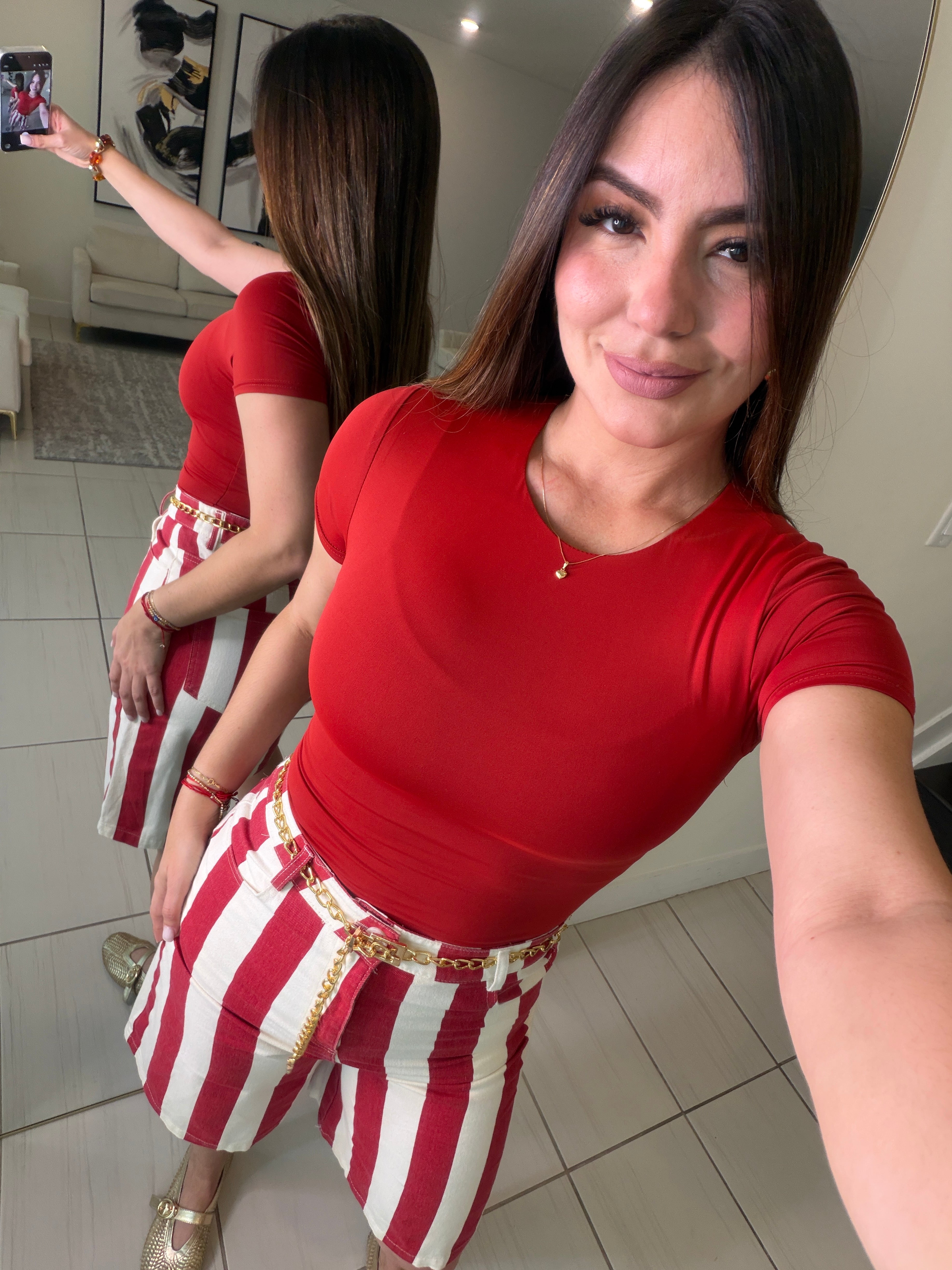 Divine Striped Red and Beige Set