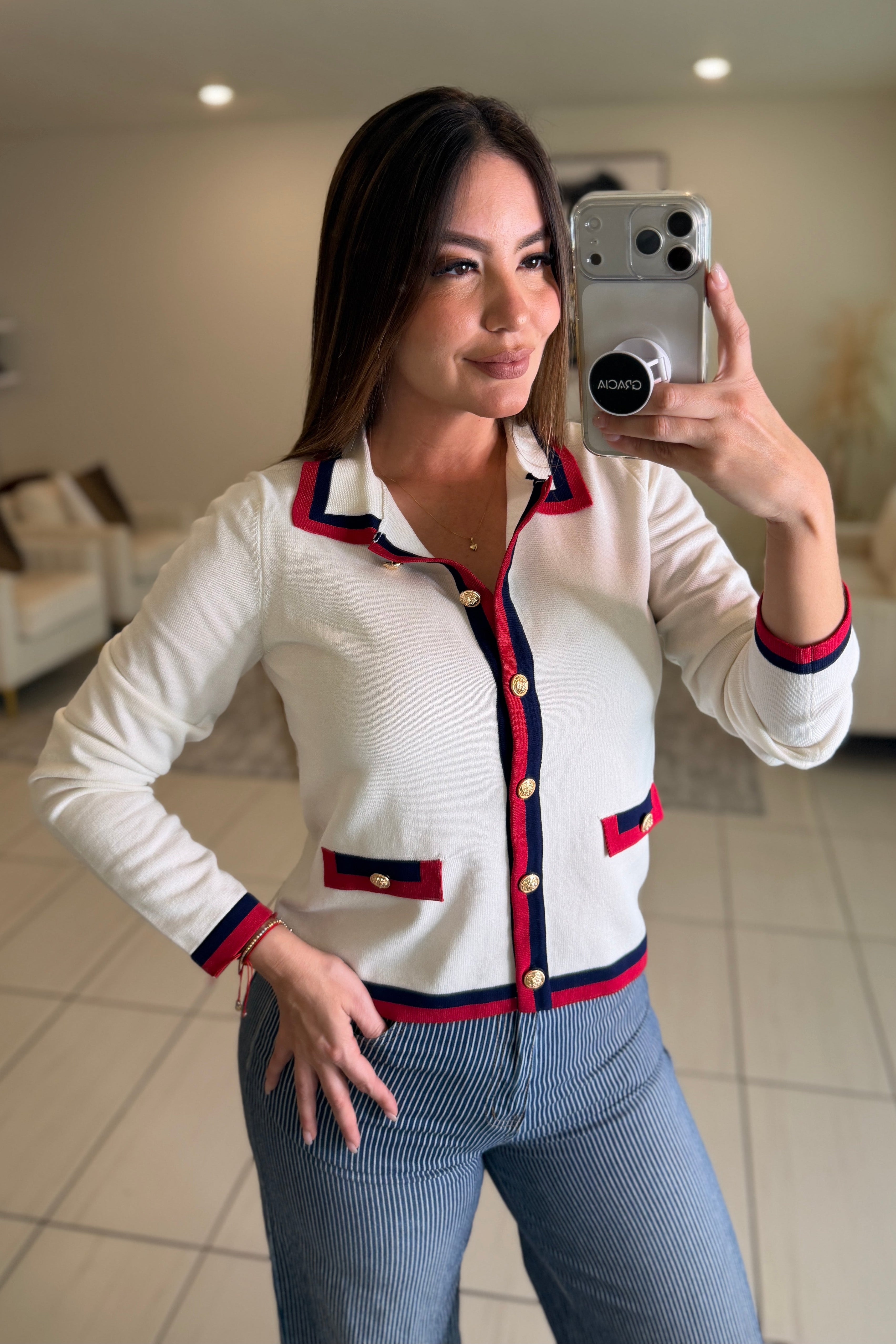 Sharp Stripes Knit White Top