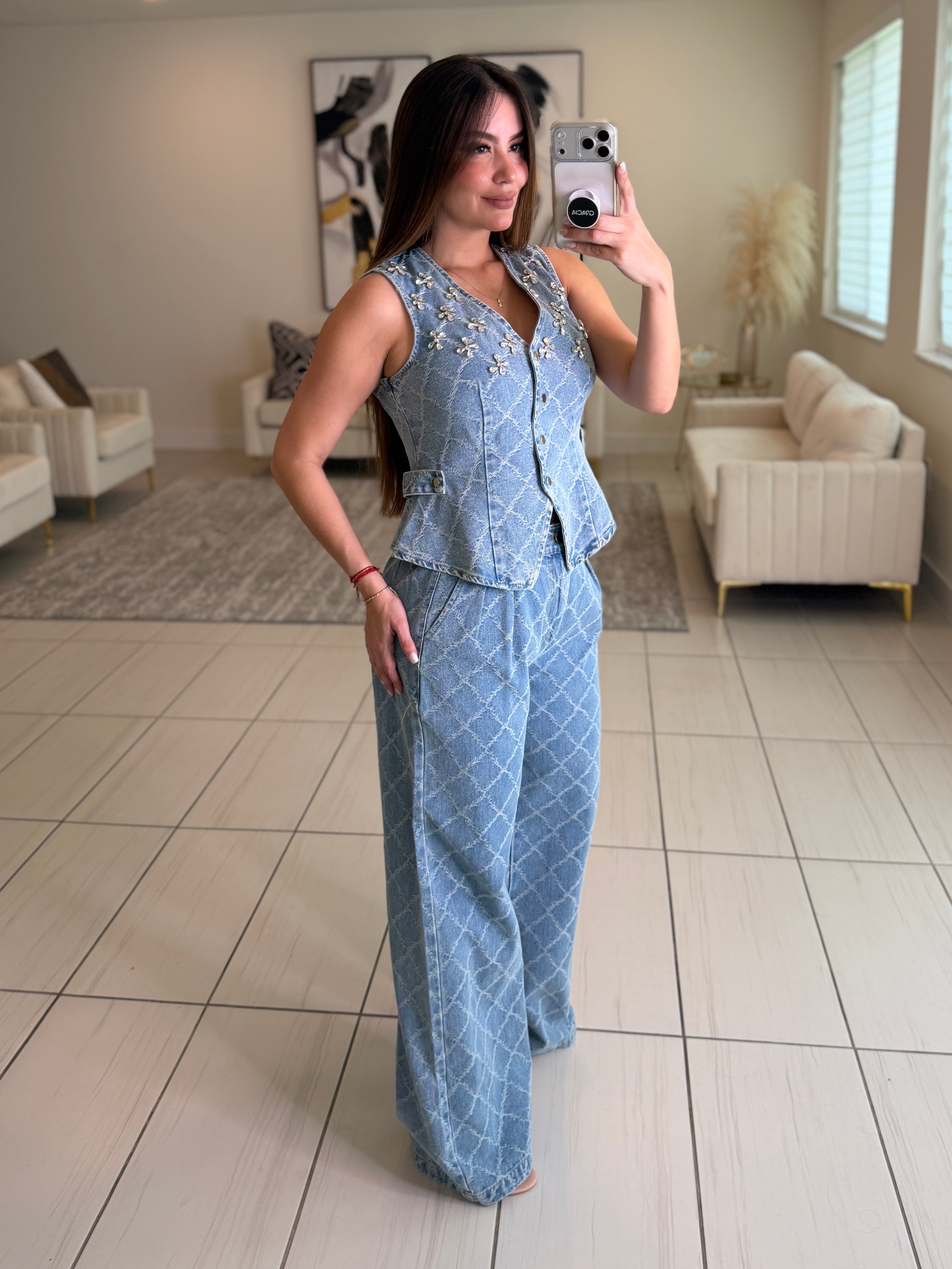 Bright Spring Denim Pant Set