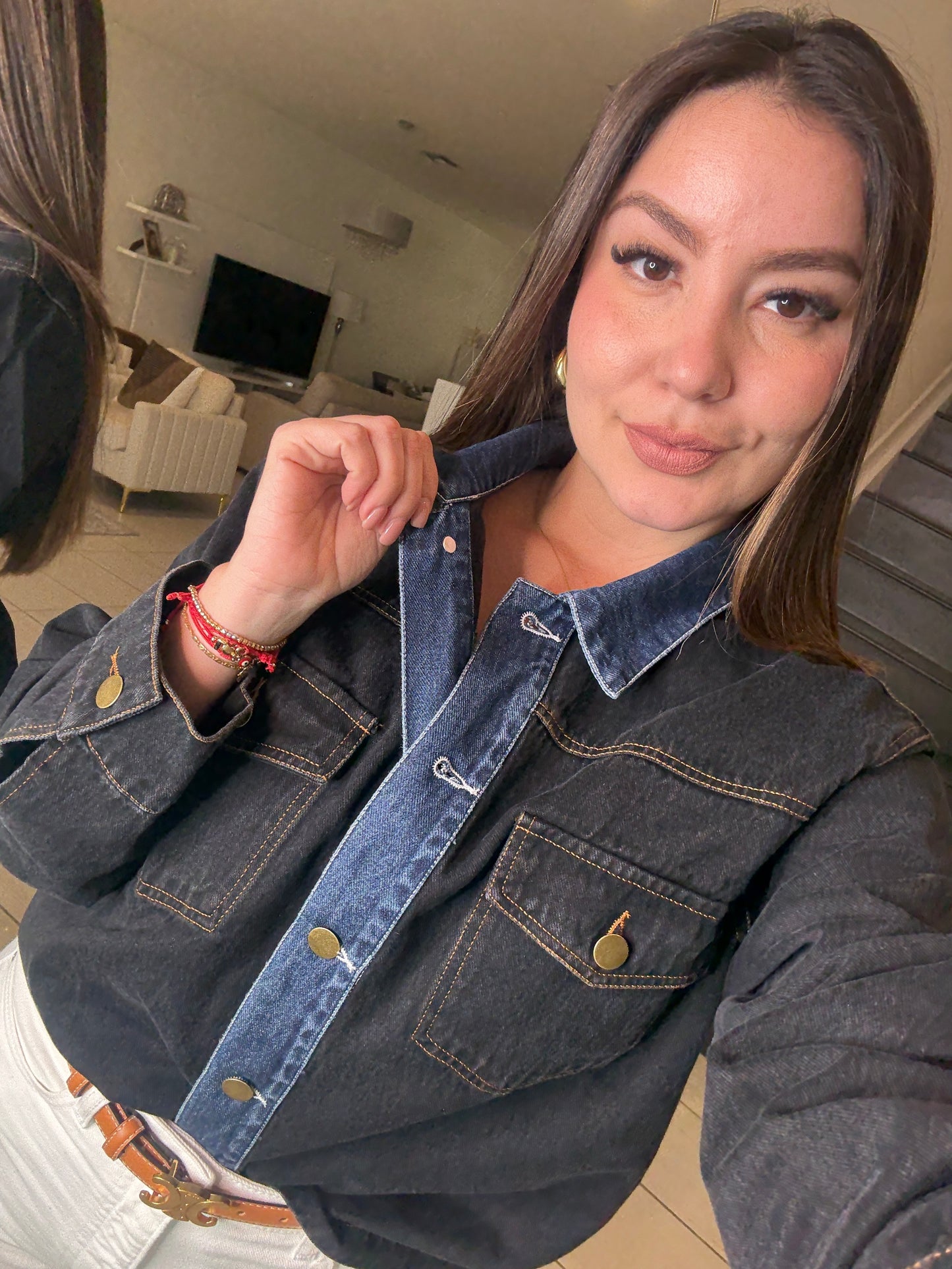 Iconic Contrast Black and Blue Denim Jacket
